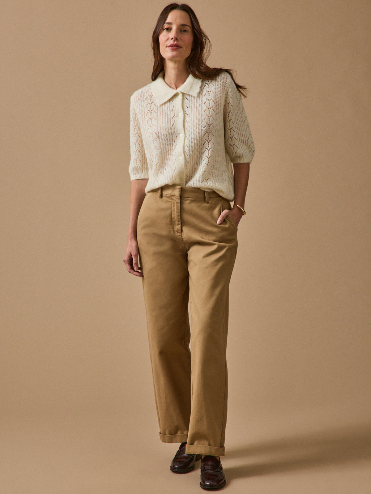 Women's wool and mohair cardigan with polo shirt collar