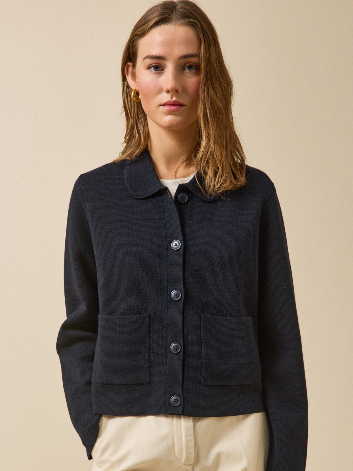 Women's Milano knit cardigan with shirt collar