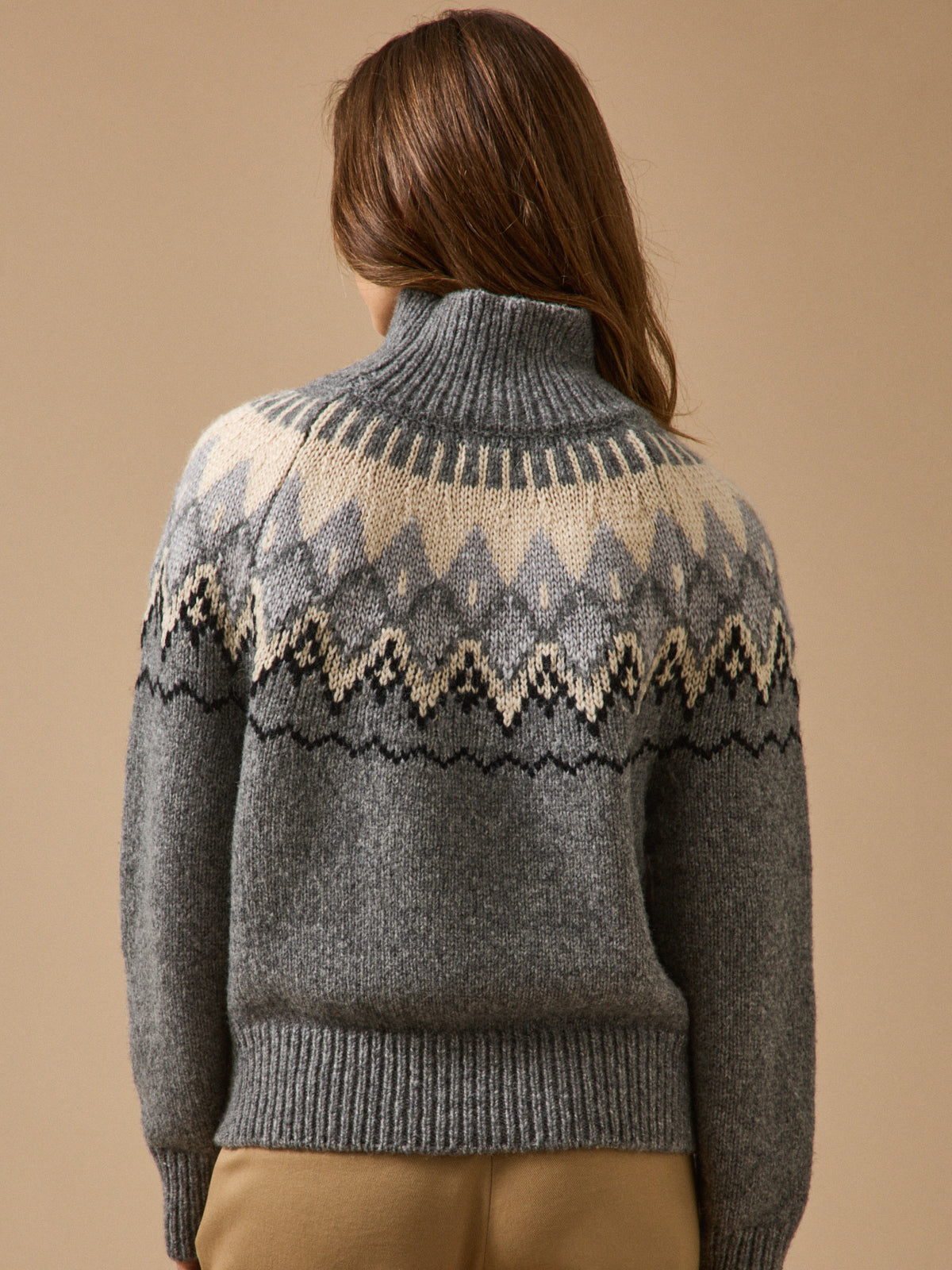 Women's RWS wool jacquard sweater with high neckline