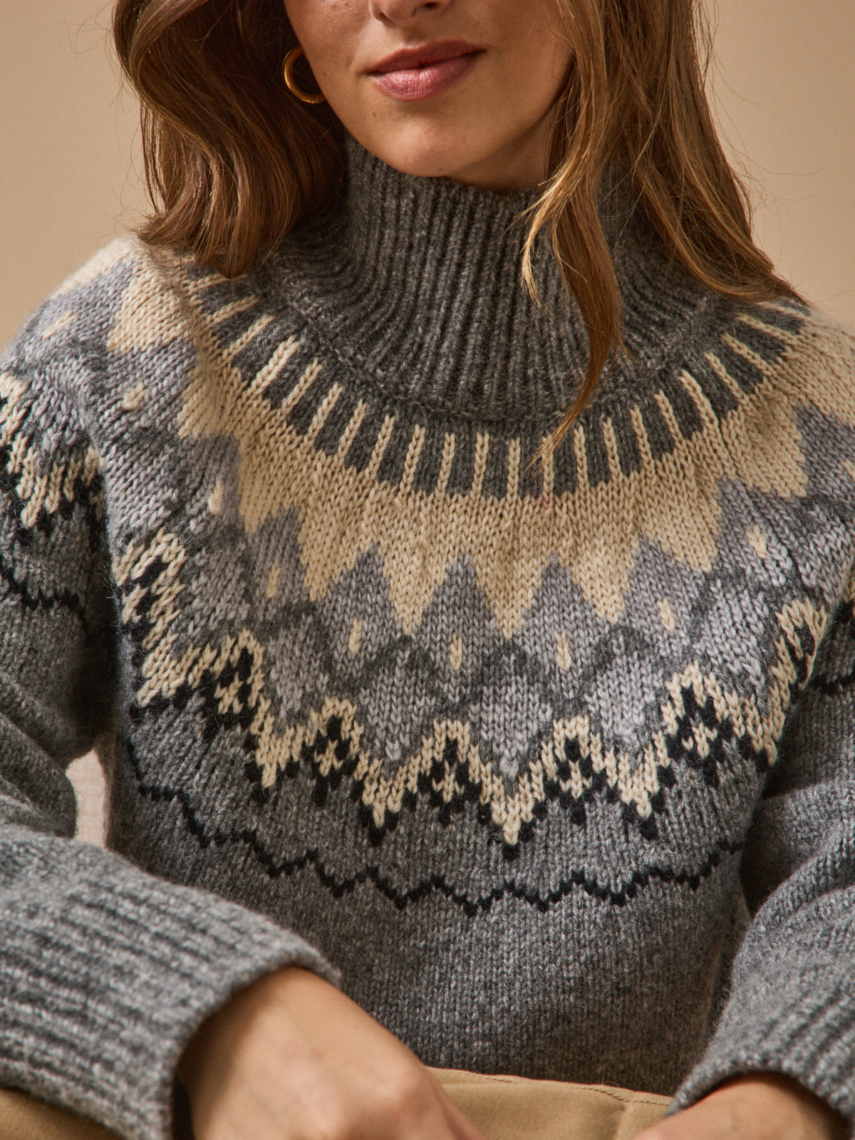 Women's RWS wool jacquard sweater with high neckline