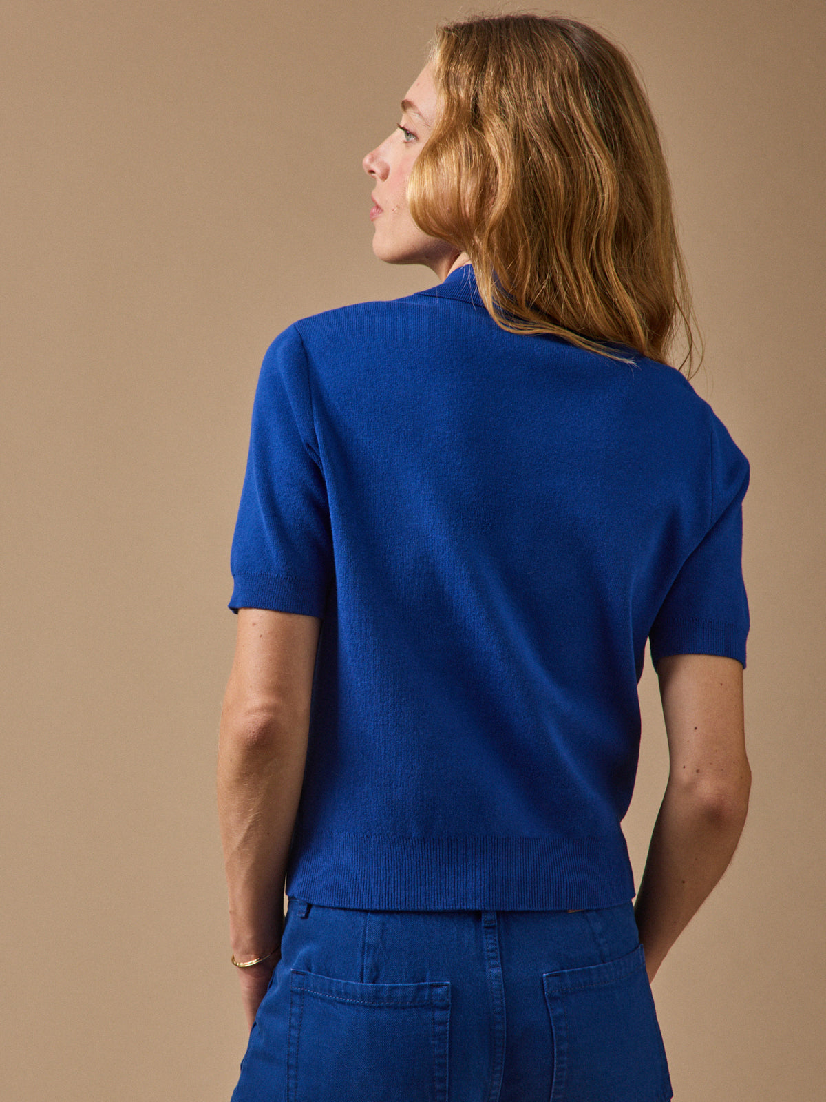 Women's organic cotton cardigan with polo shirt collar