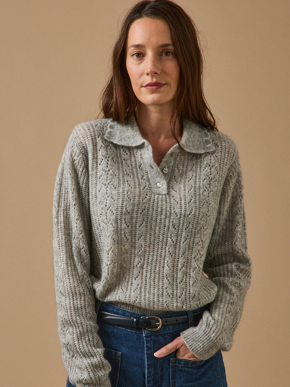 Pull col polo femme laine et mohair