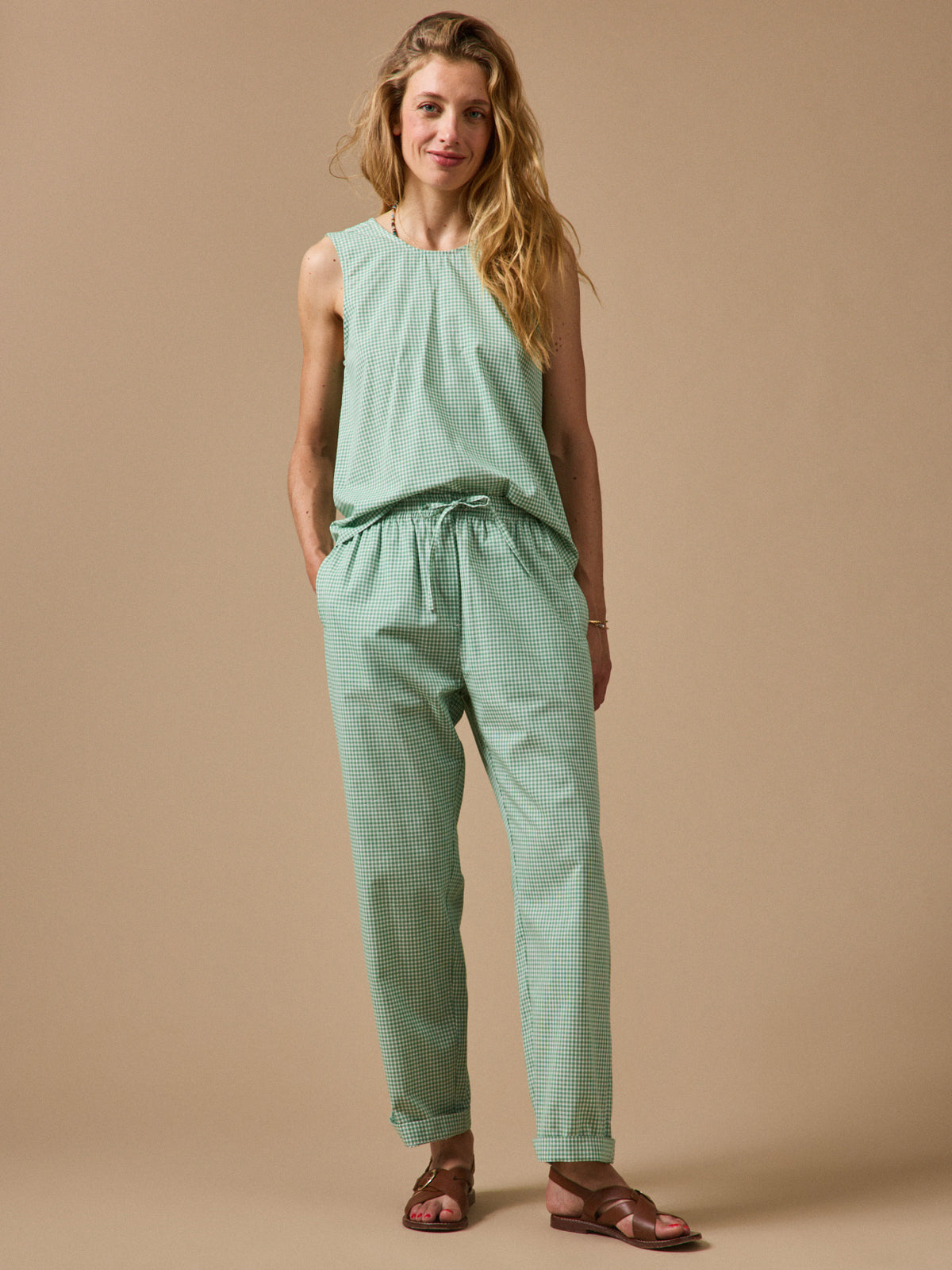 Women's mini check straight-leg Agathe trousers