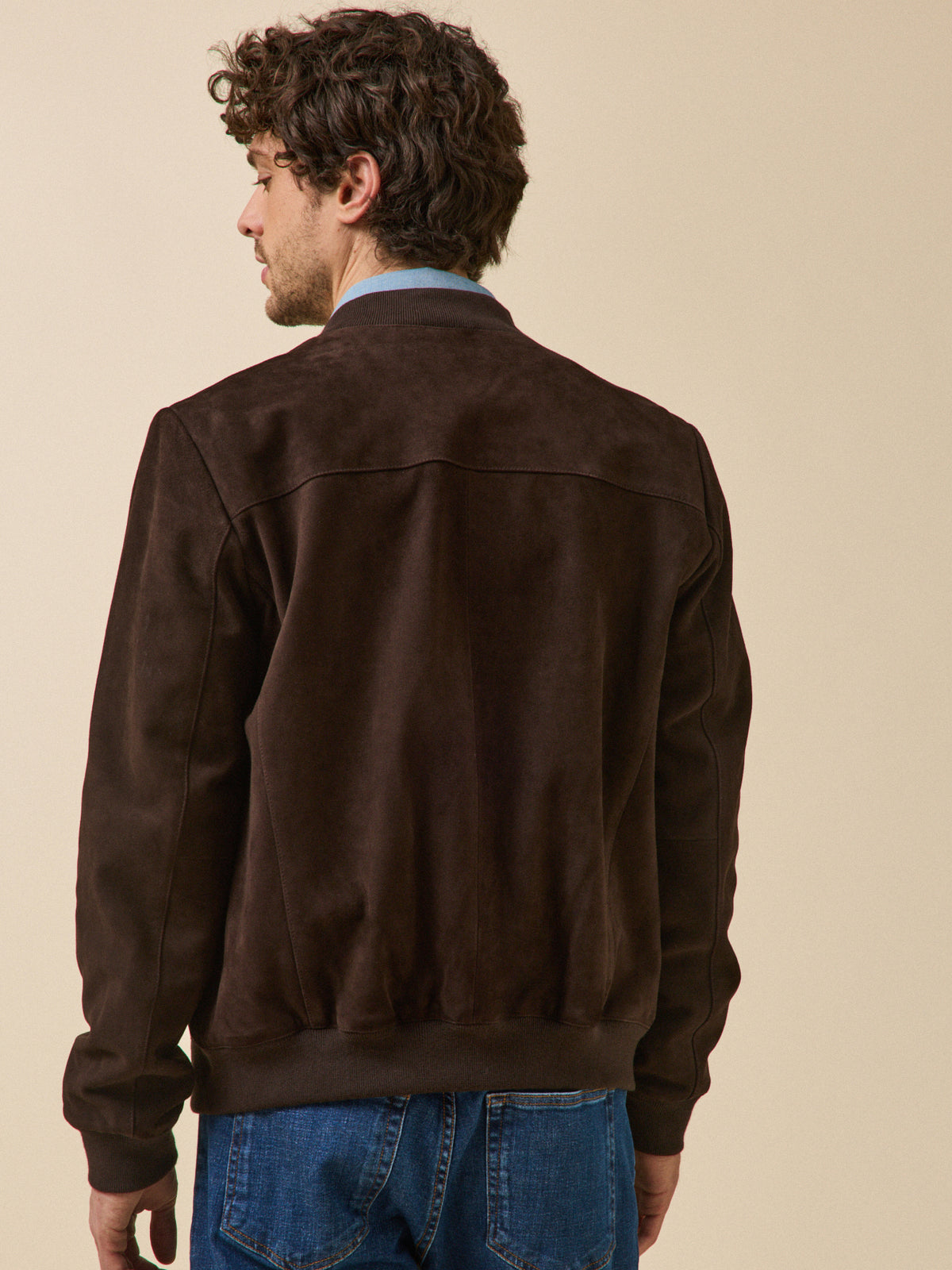 Blouson zippé cuir velours homme