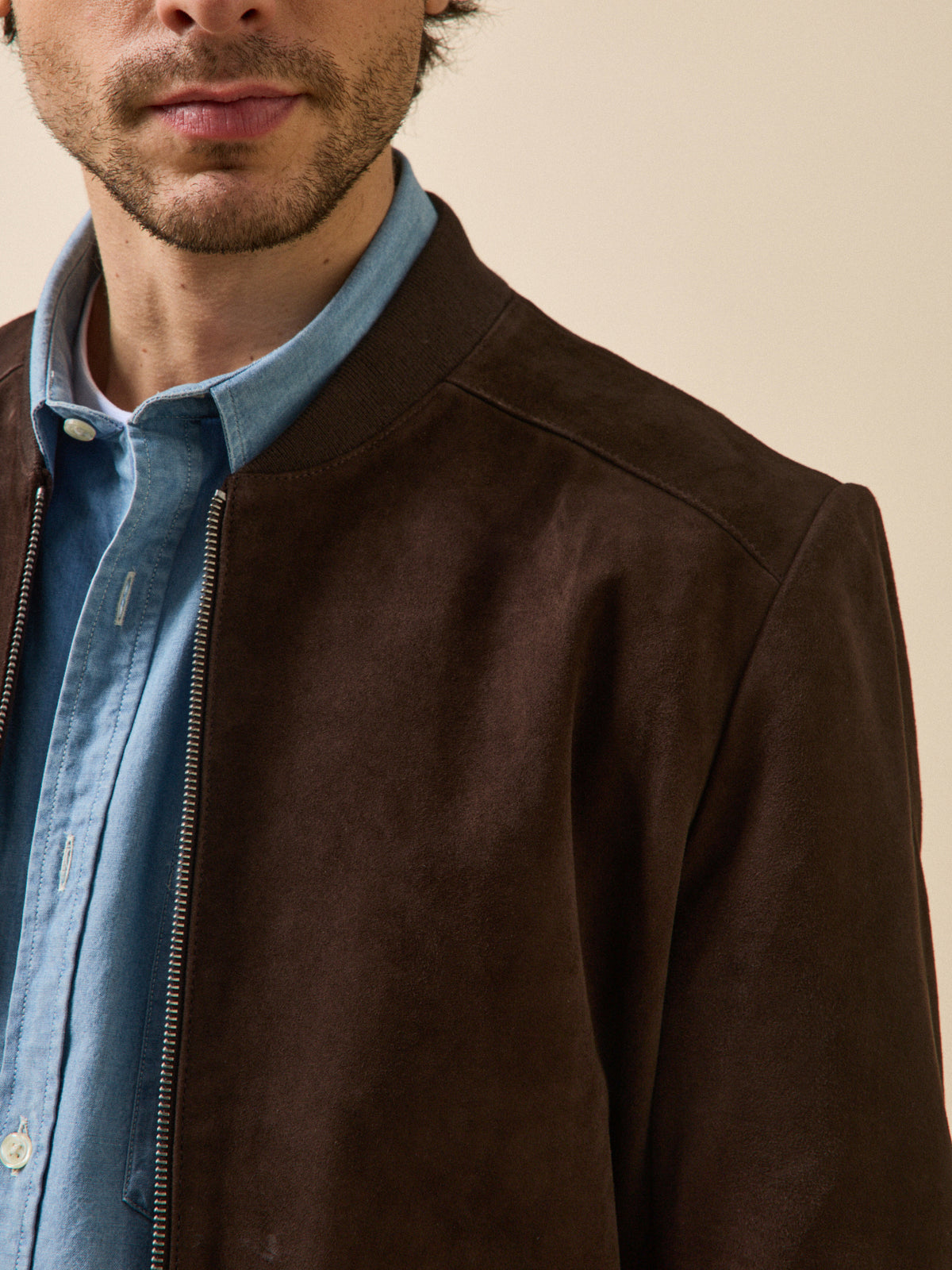 Blouson zippé cuir velours homme
