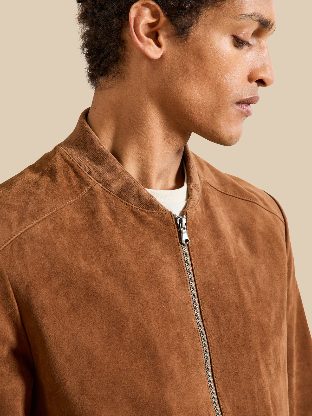 Blouson zippé cuir velours homme
