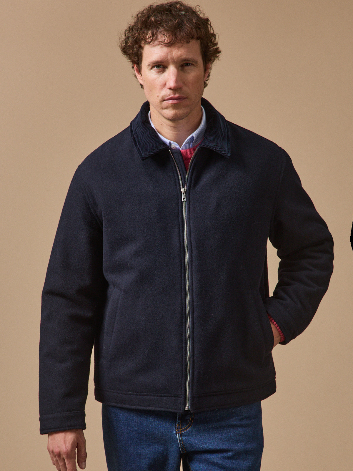 Men's warm woolen bomber jacket