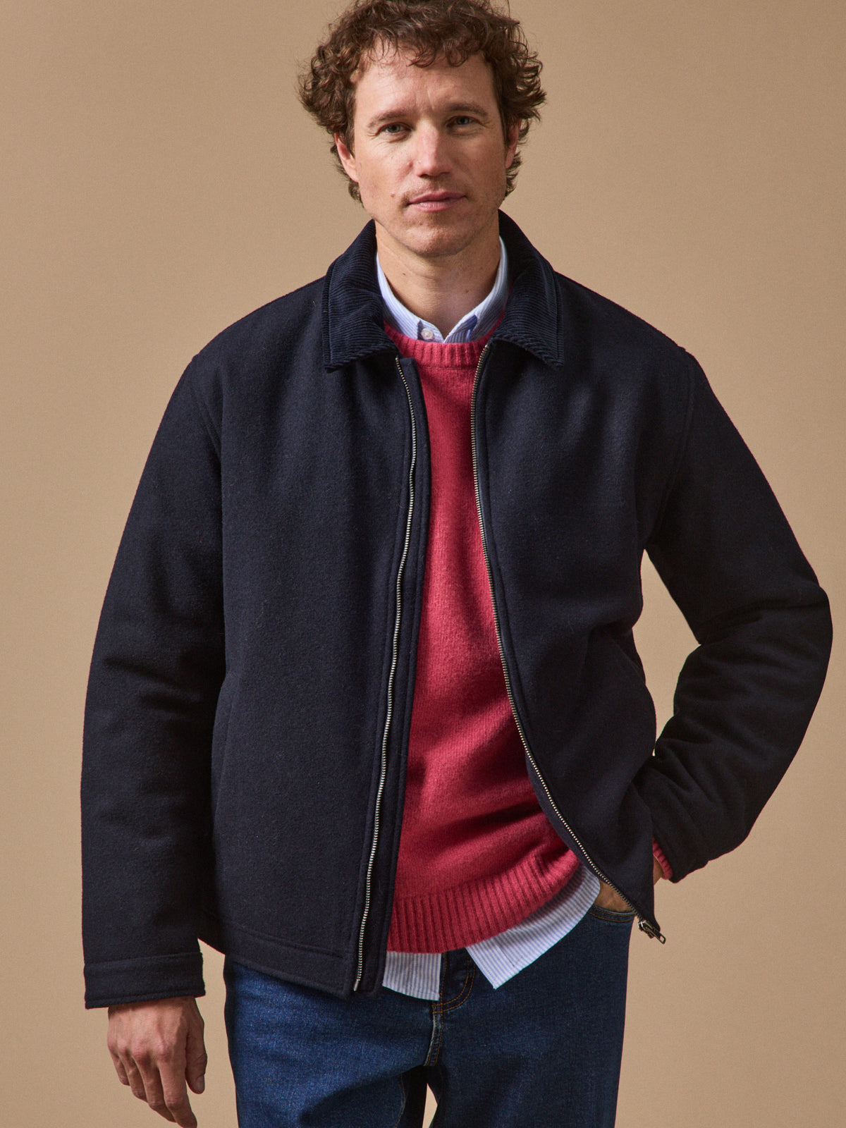 Men's warm woolen bomber jacket