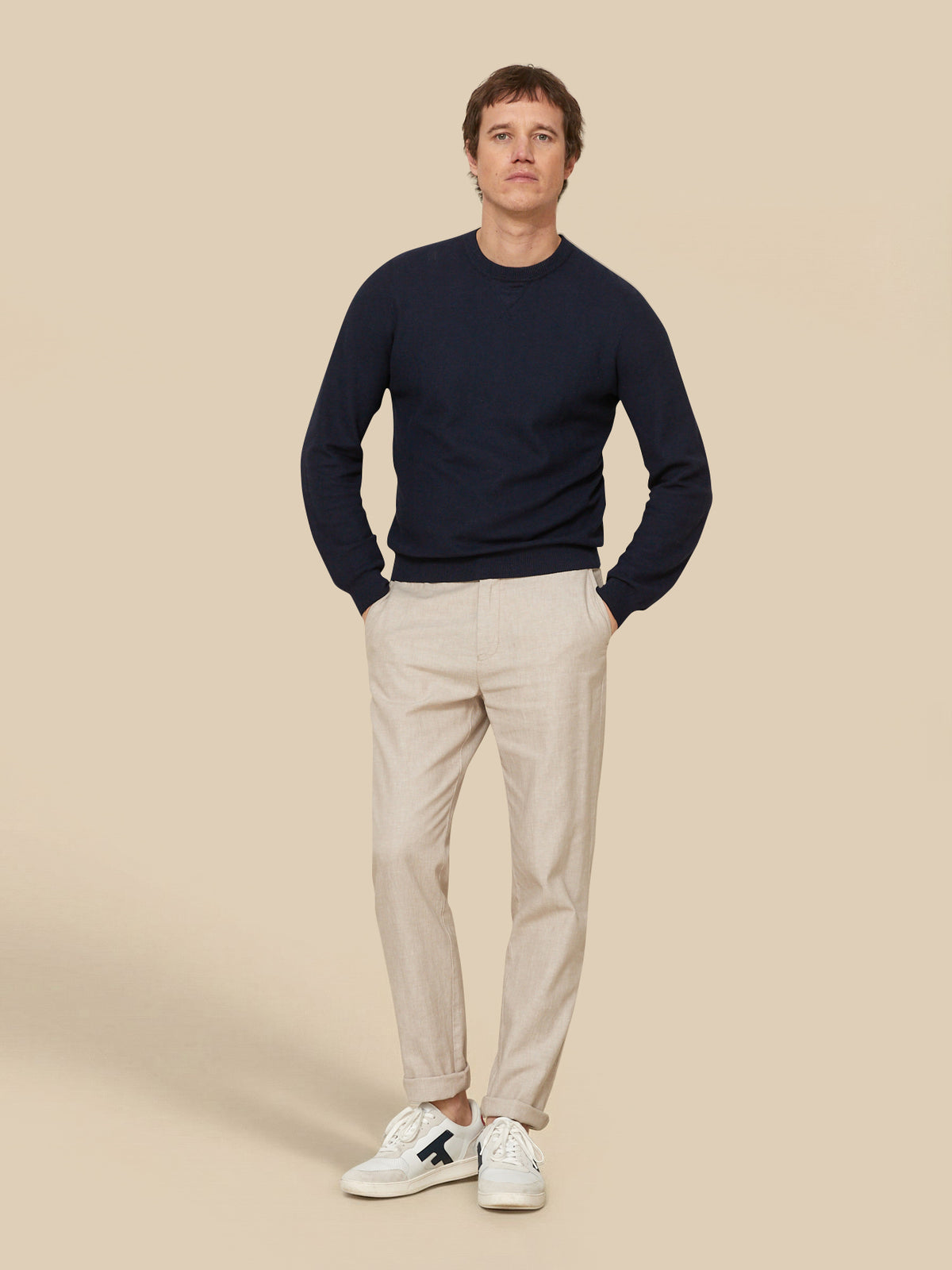 Pantalon taille élastiquée coton et lin homme