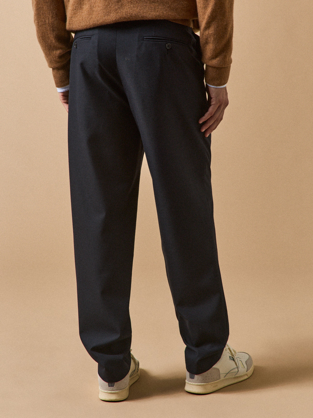 Men's plain pleated, woolen trousers
