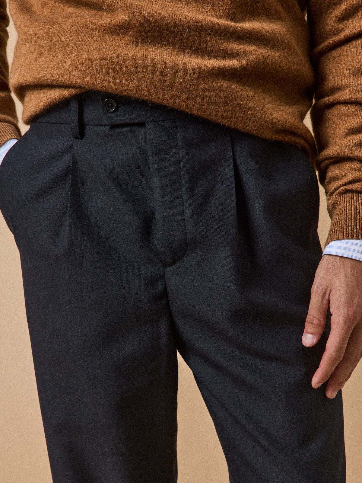 Men's plain pleated, woolen trousers