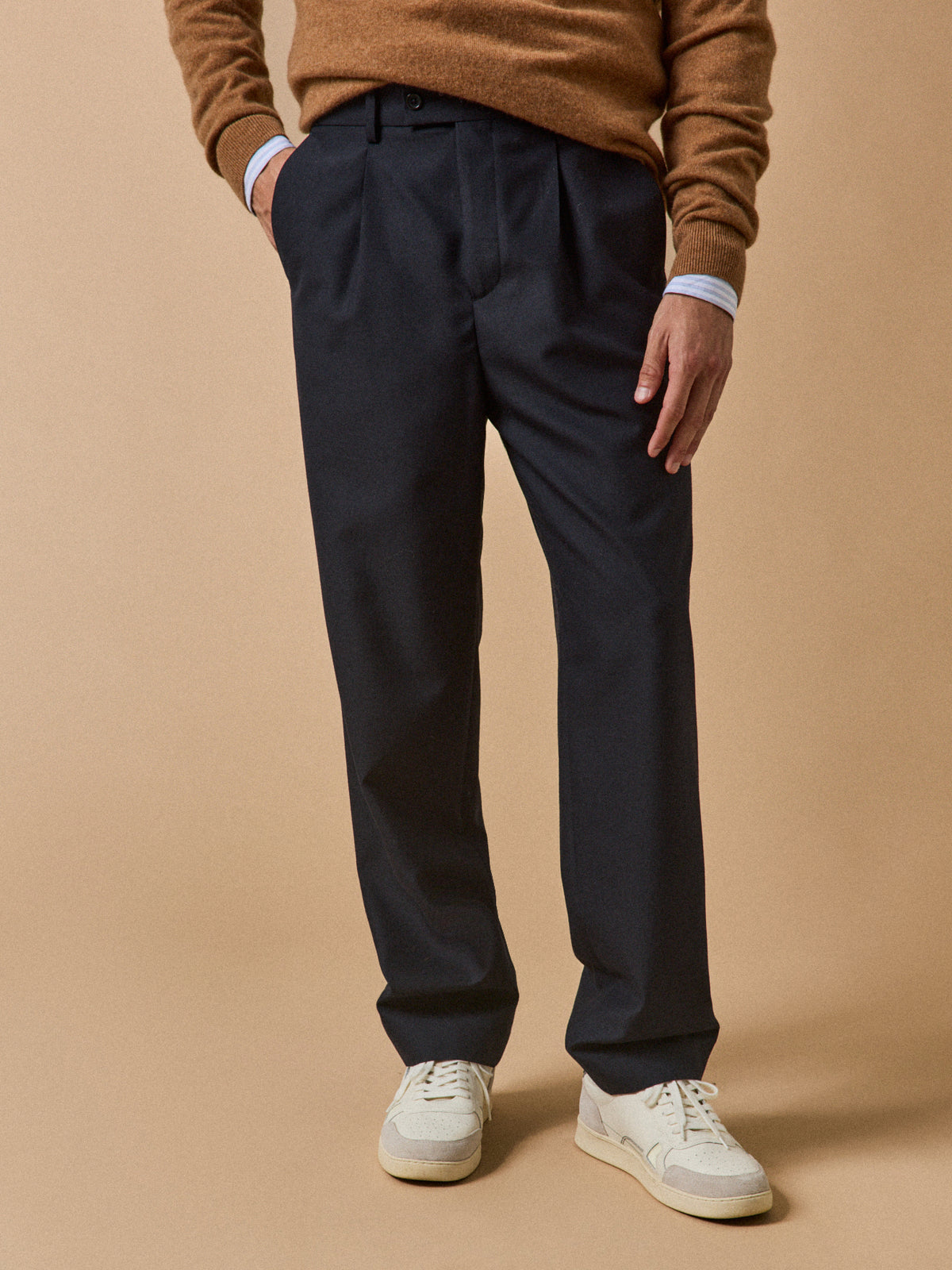 Men's plain pleated, woolen trousers
