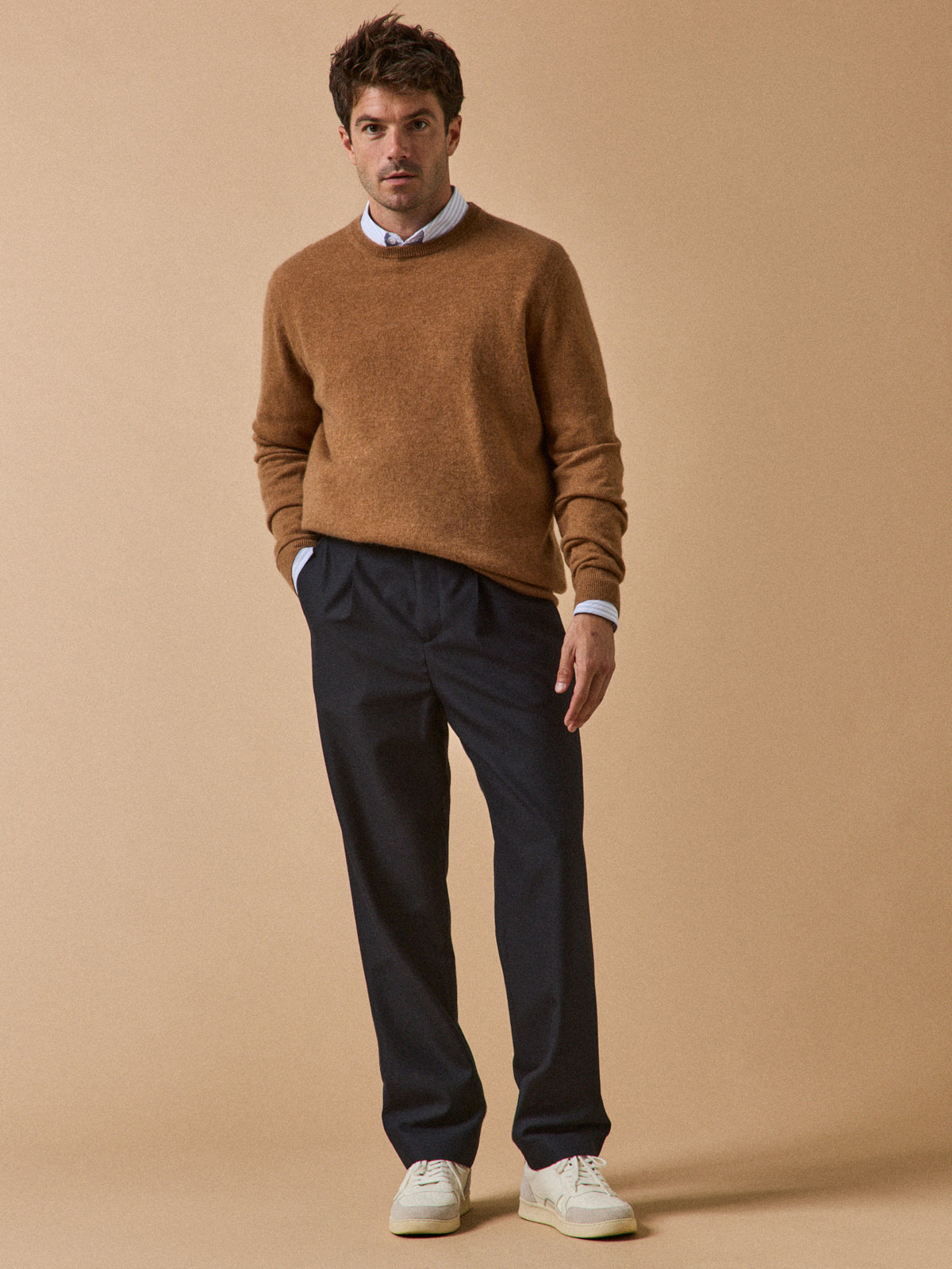 Men's plain pleated, woolen trousers