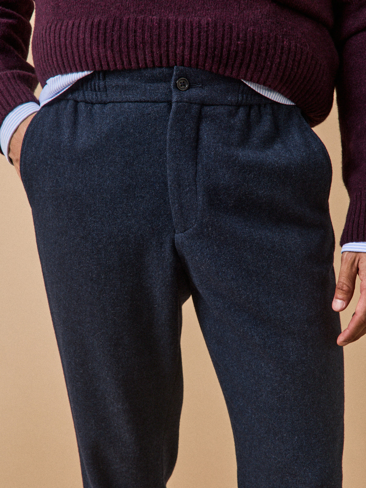 Men's woolen trousers with elastic waist