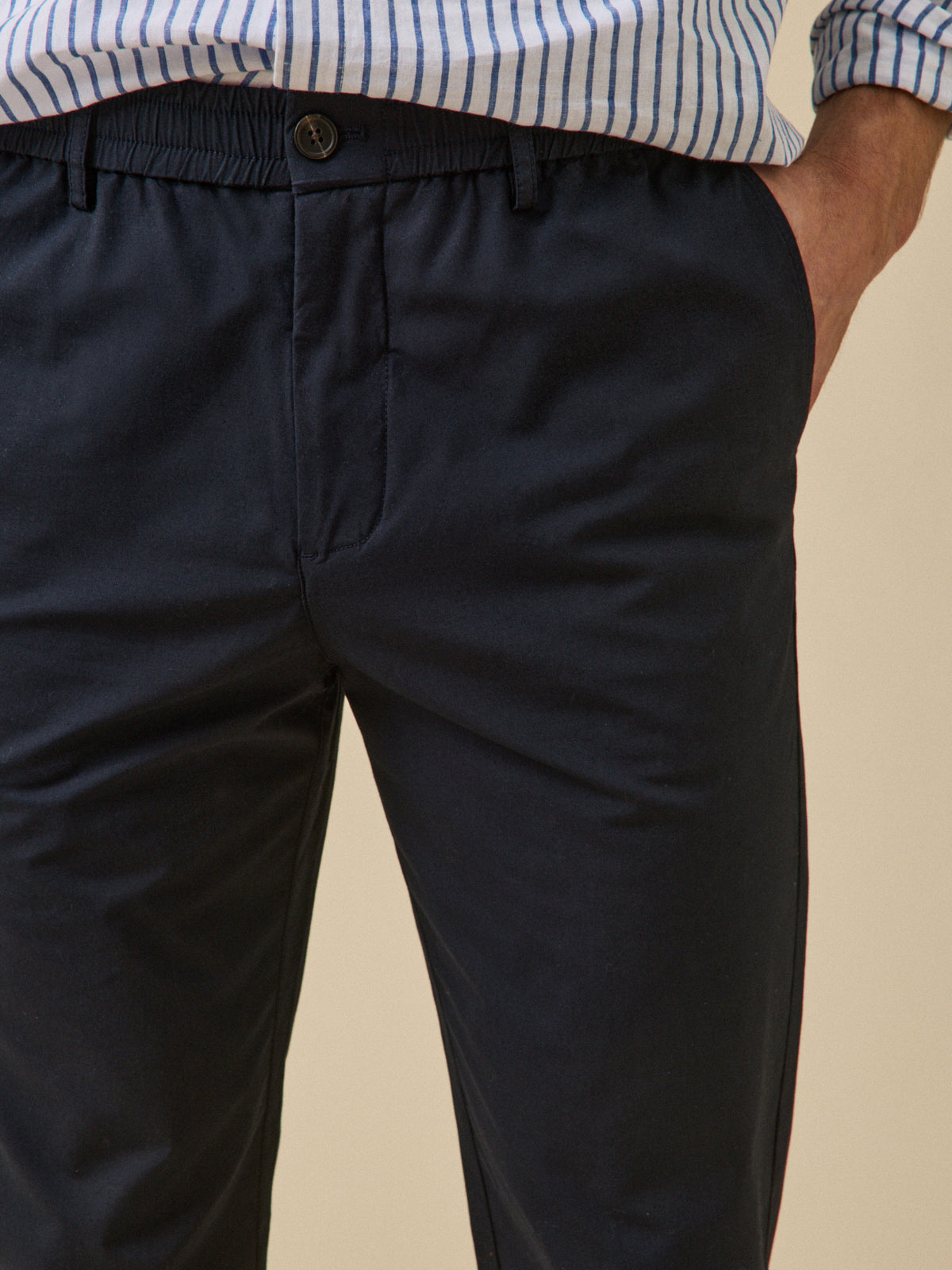 Men's crinkly poplin trousers with elastic waistband