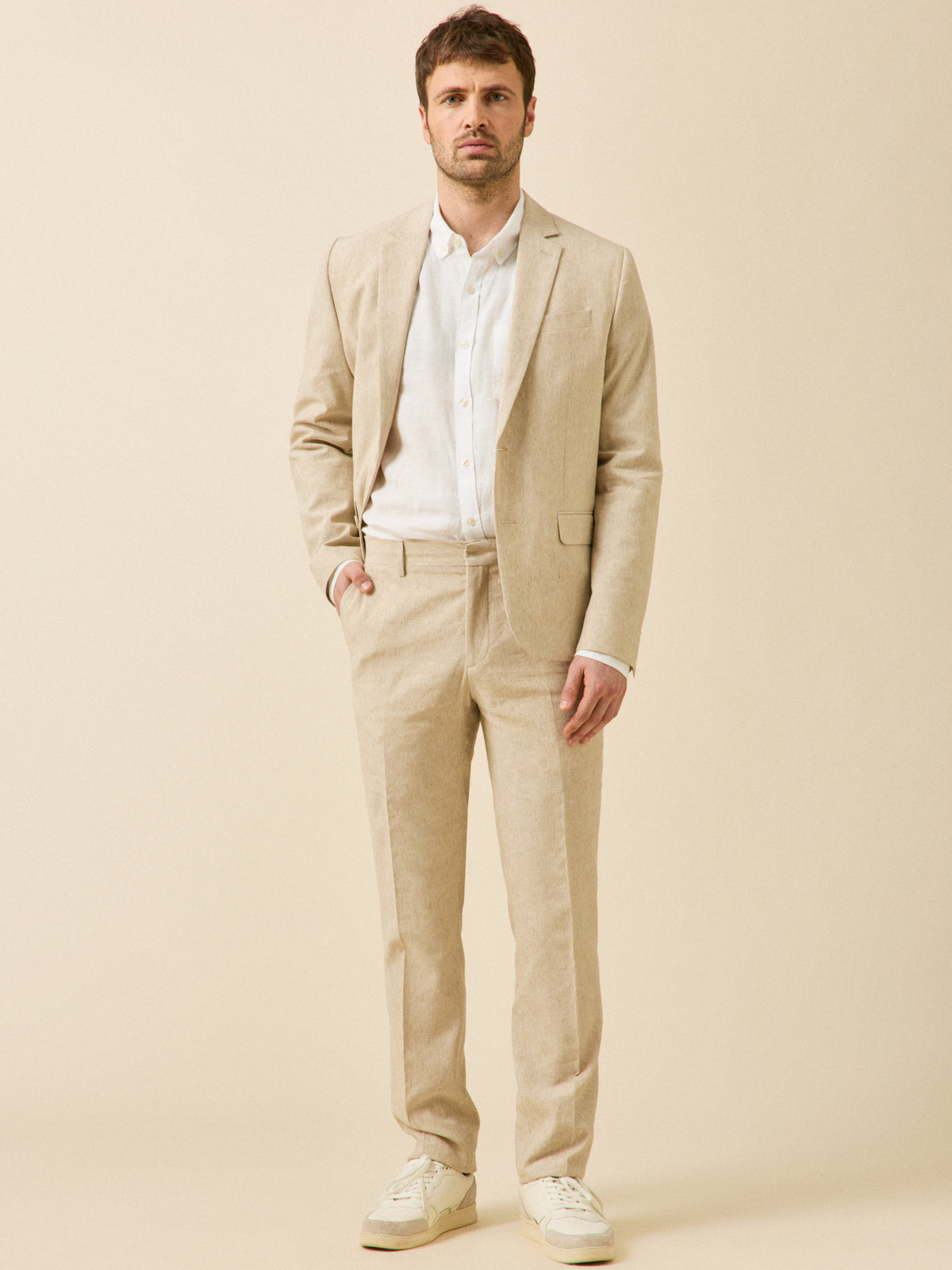 Men's linen-blend suit trousers