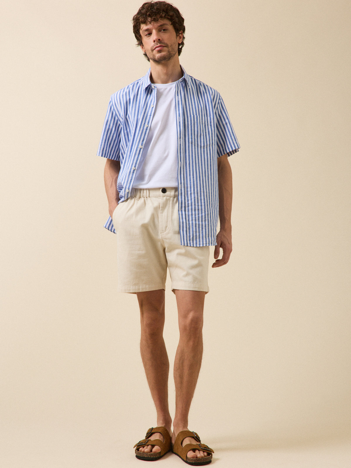 Men's twill Bermuda shorts with elastic waistband