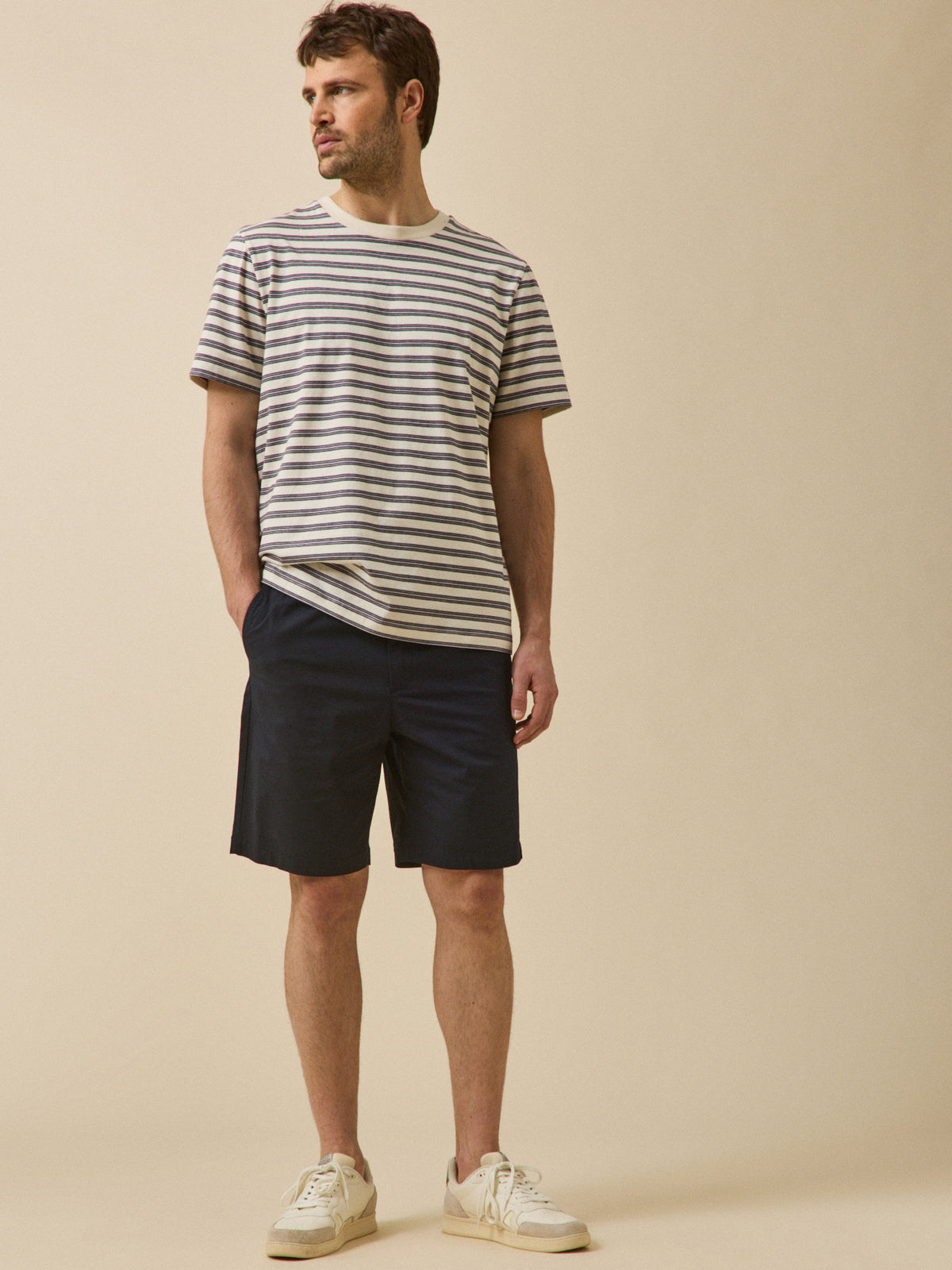 Men's crinkled poplin Bermuda shorts with elastic waistband