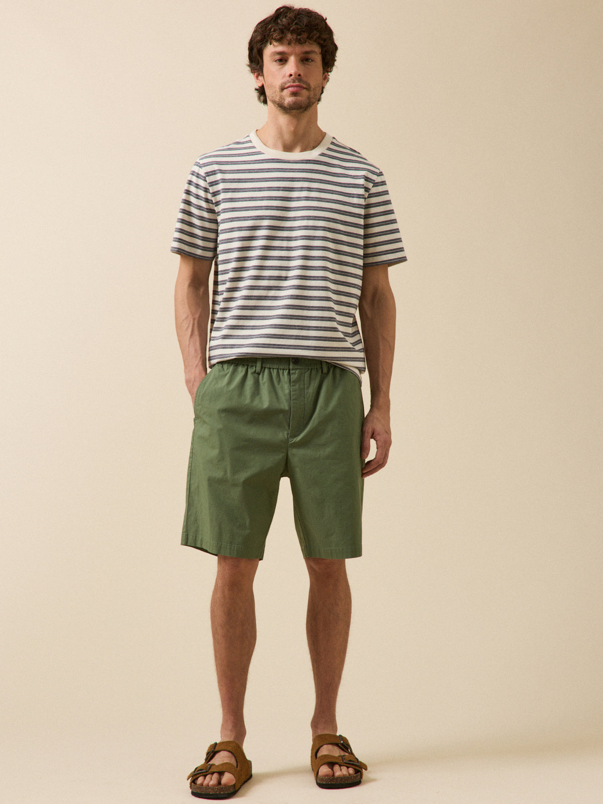Men's crinkled poplin Bermuda shorts with elastic waistband