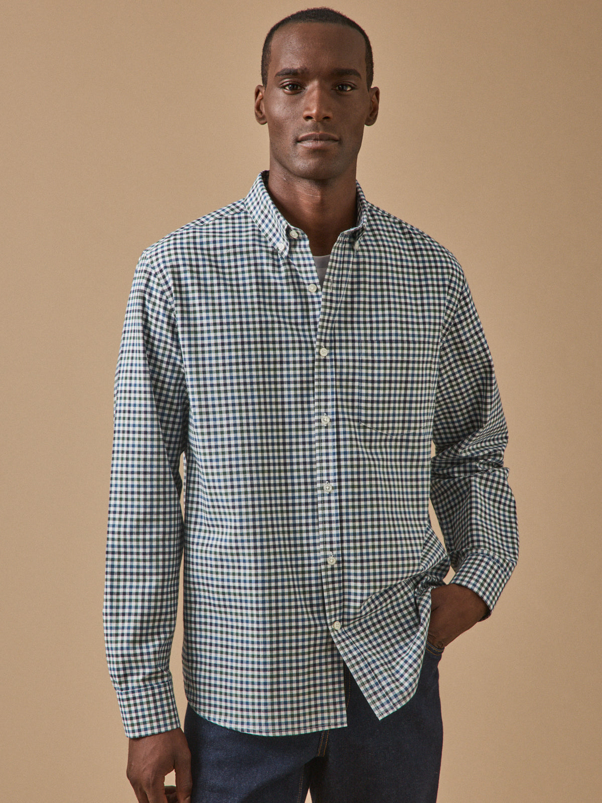 Chemise oxford carreaux homme coupe contemporaine