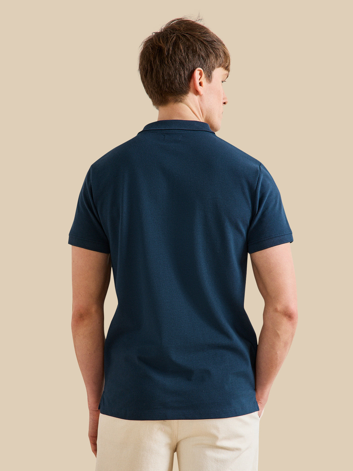 Men's plain piqué knit organic cotton polo shirt
