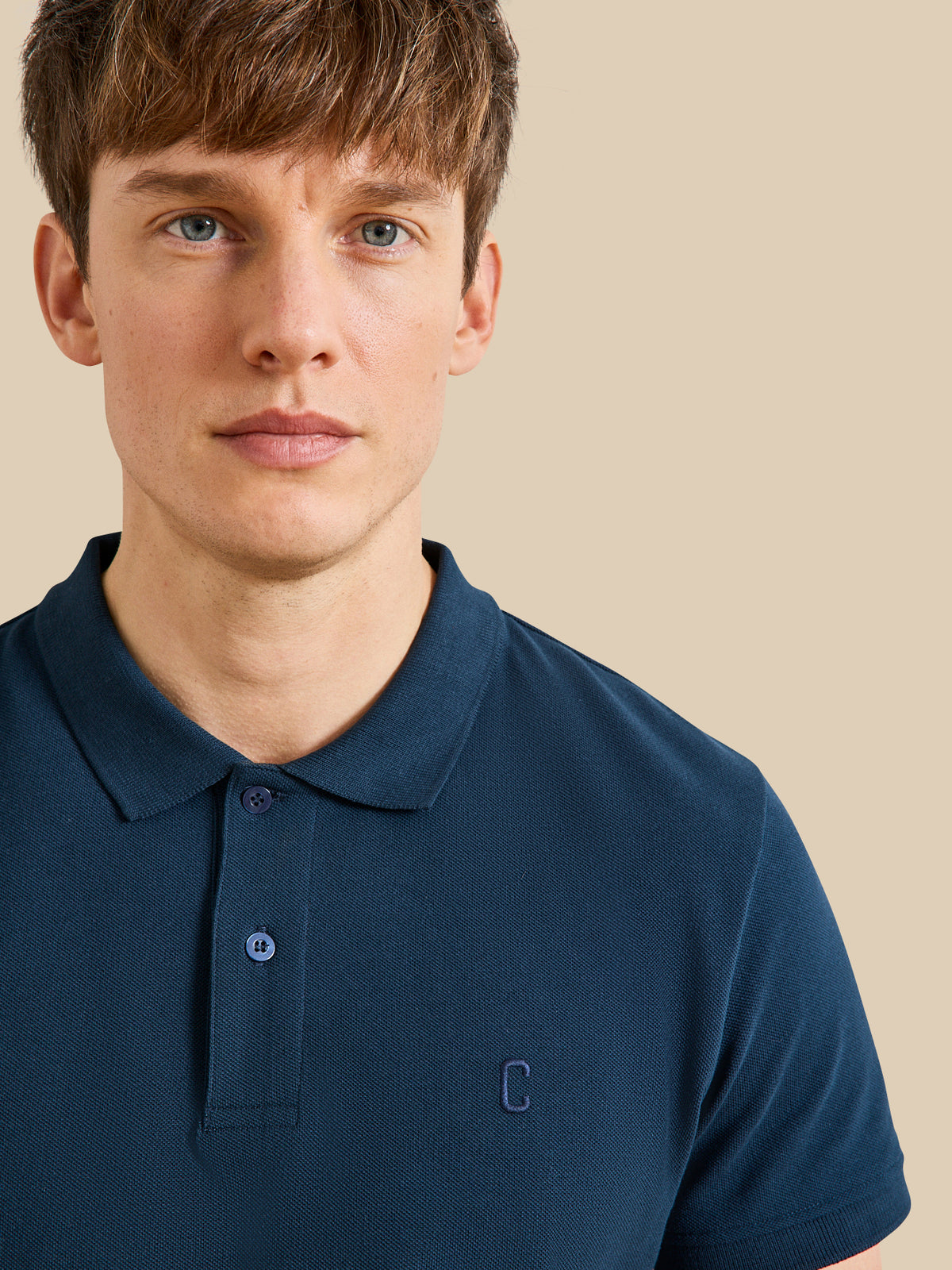 Men's plain piqué knit organic cotton polo shirt