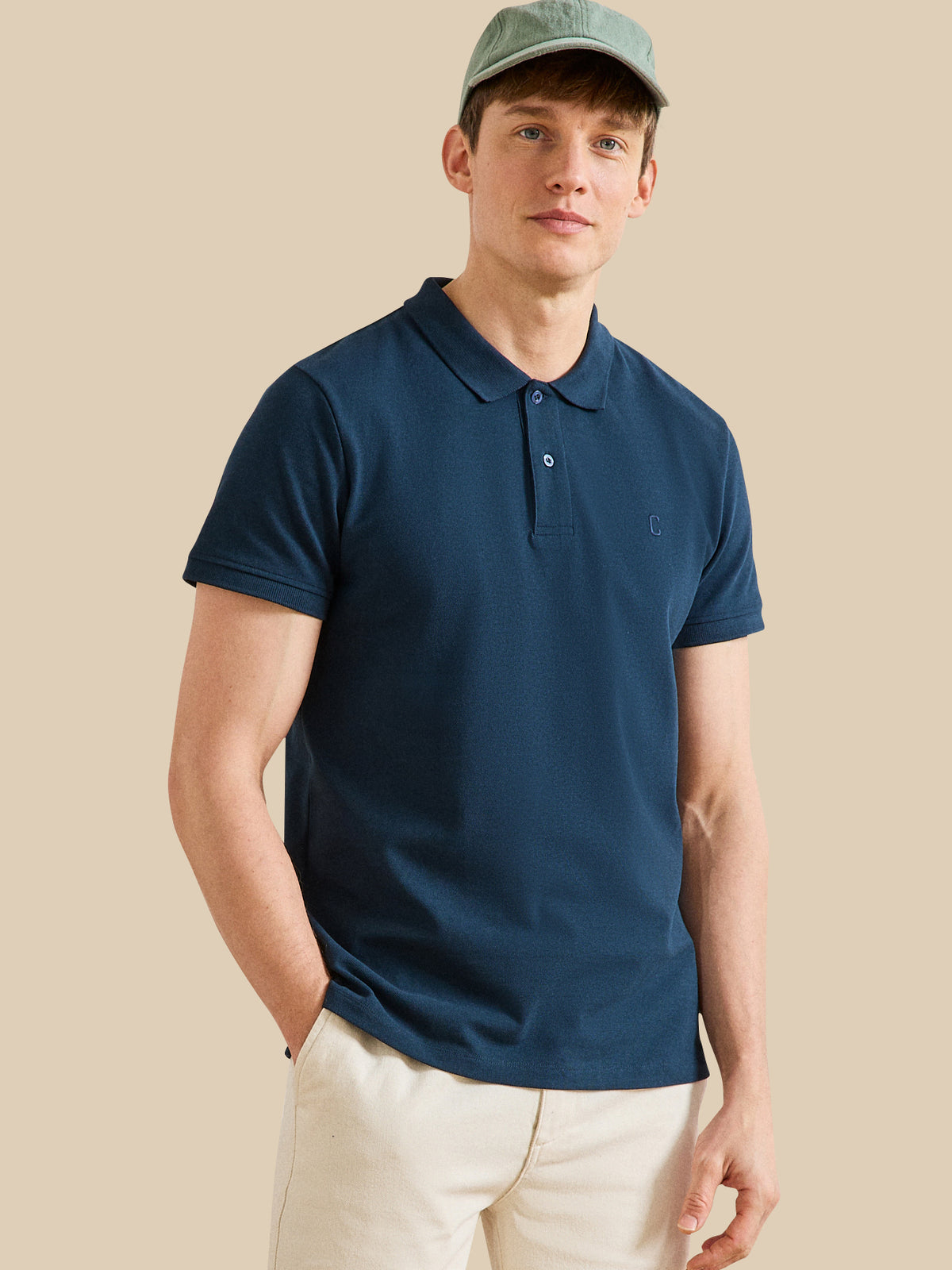 Men's plain piqué knit organic cotton polo shirt