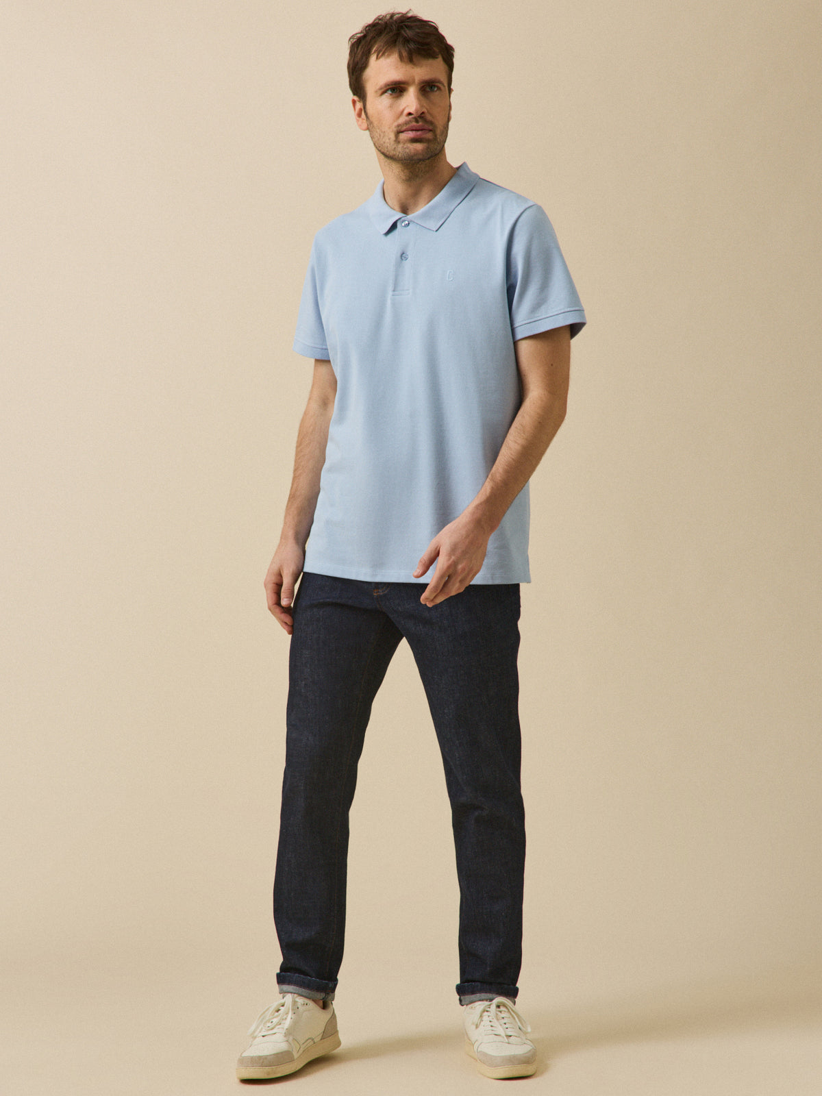 Men's plain piqué knit organic cotton polo shirt