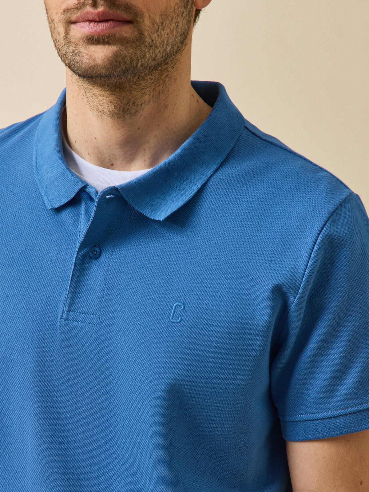 Men's plain piqué knit organic cotton polo shirt