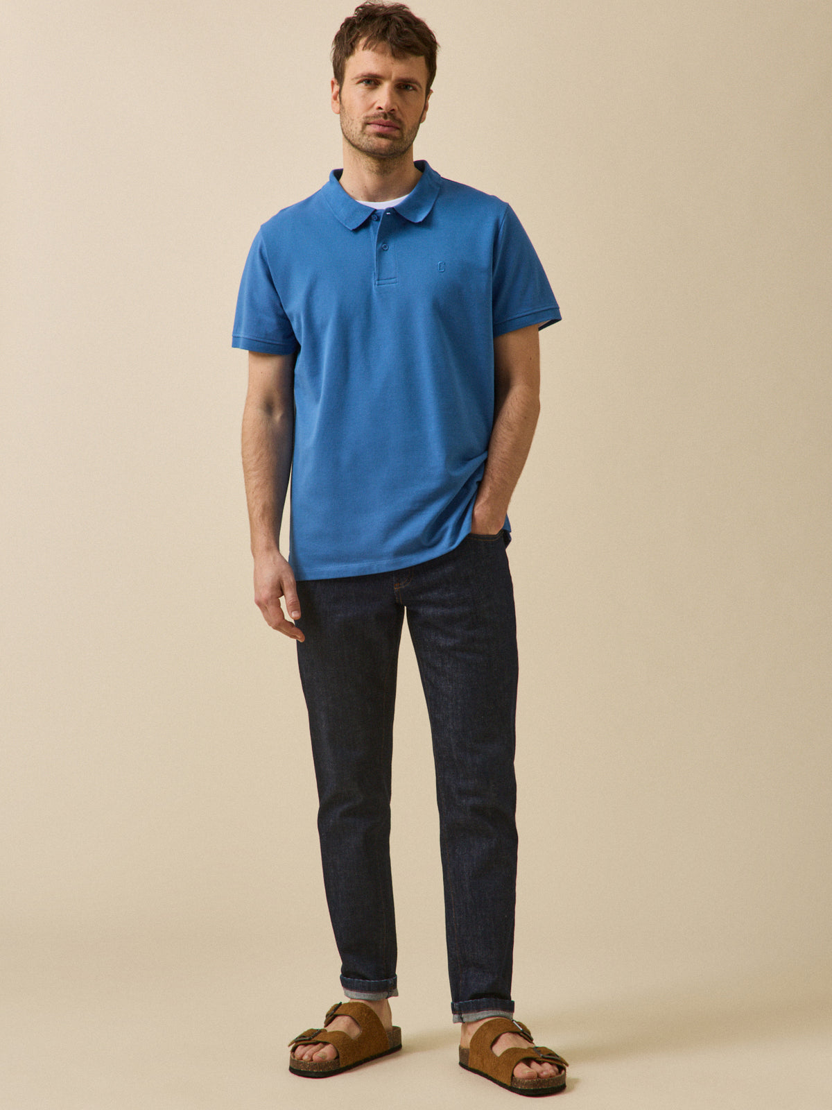 Men's plain piqué knit organic cotton polo shirt
