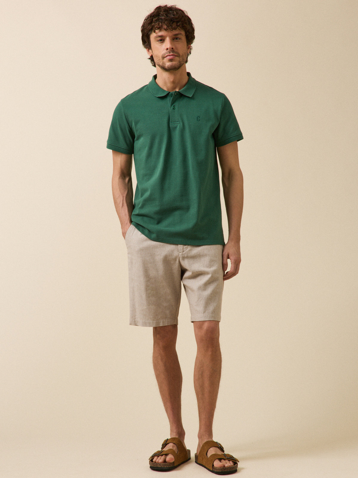 Men's plain piqué knit organic cotton polo shirt