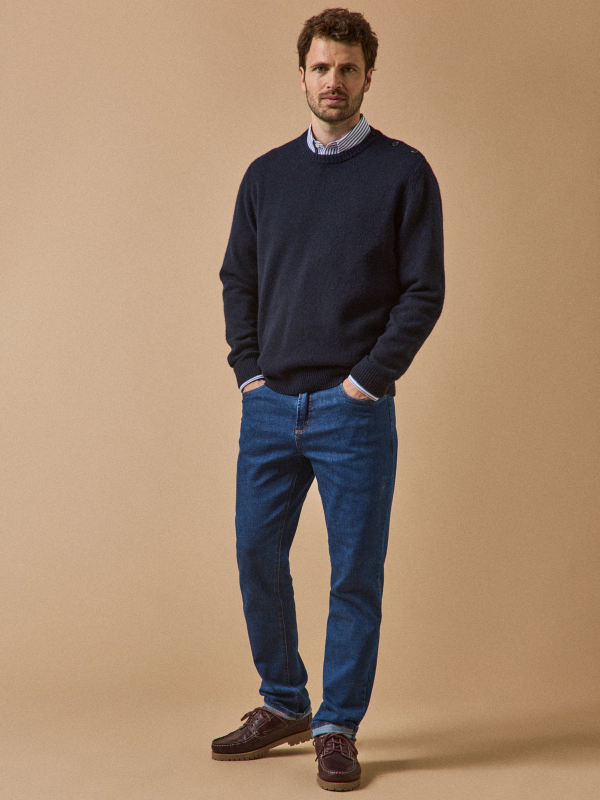 Pull boutonné laine mérinos homme