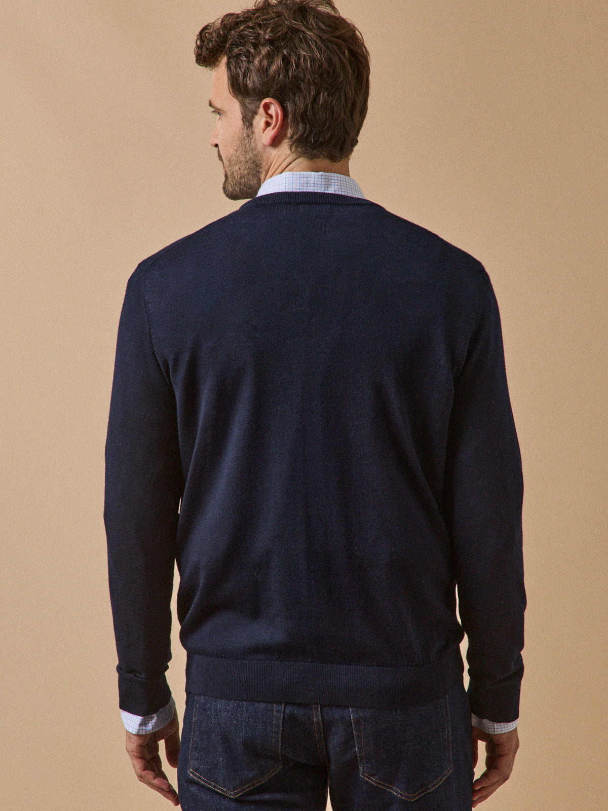 Pull fin col rond laine mérinos homme