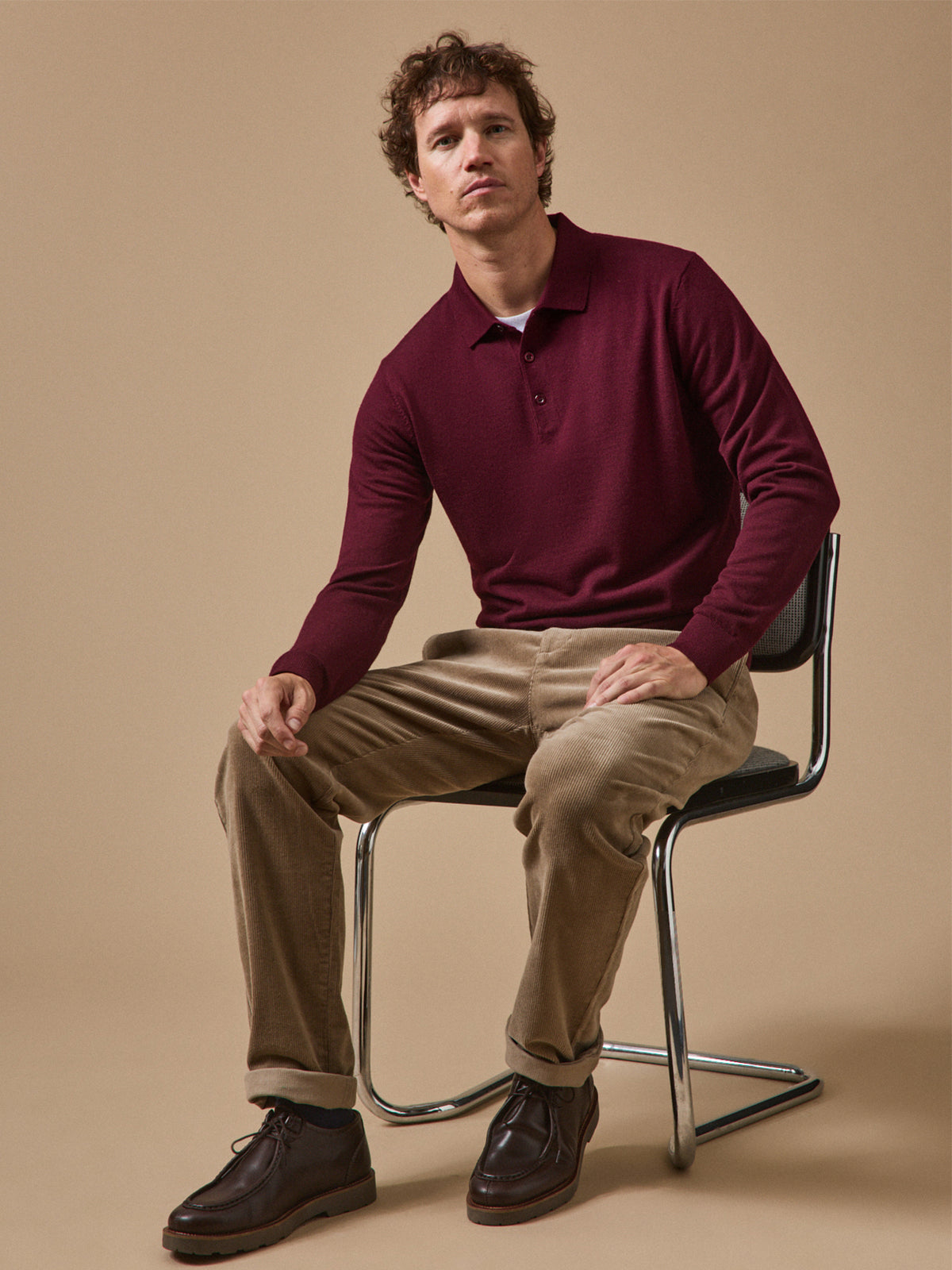 Pull fin col polo laine mérinos homme