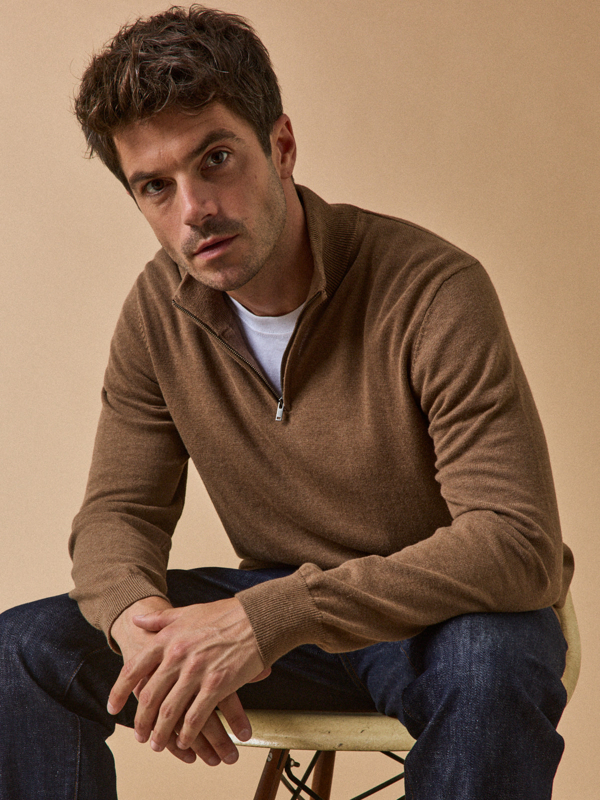 Pull col montant homme coton biologique et cachemire