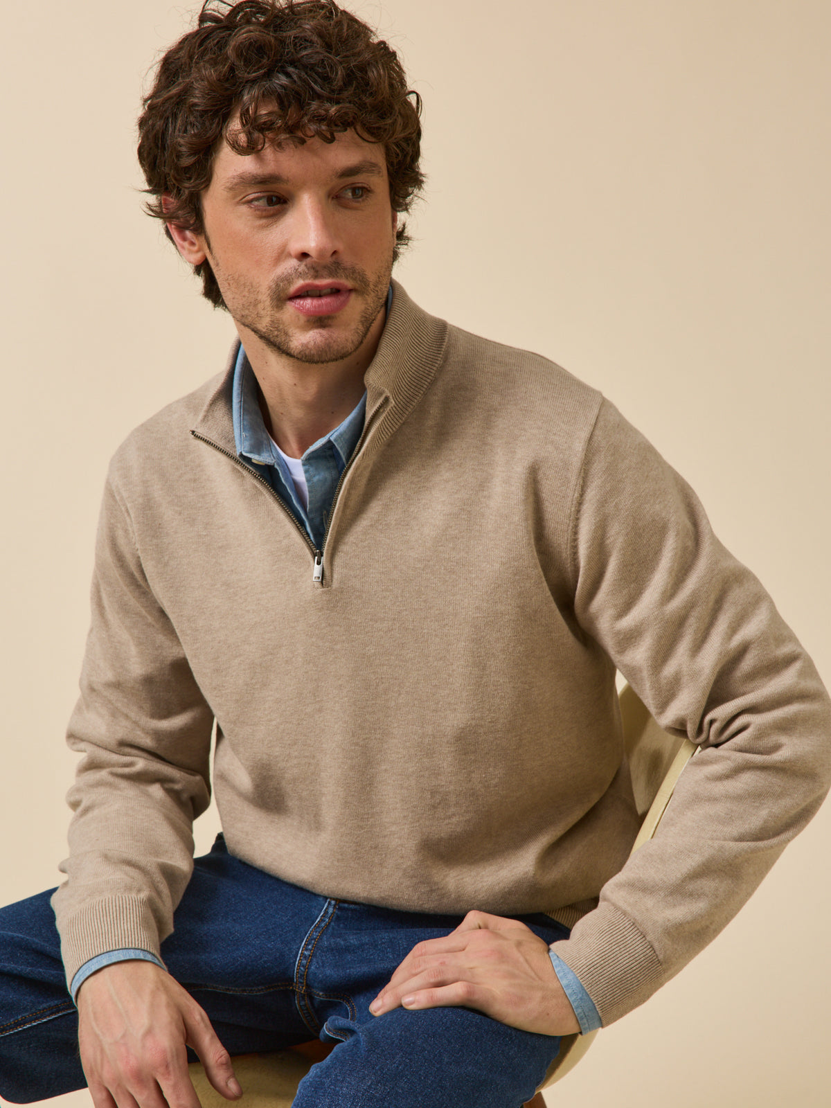 Pull col montant homme coton biologique et cachemire