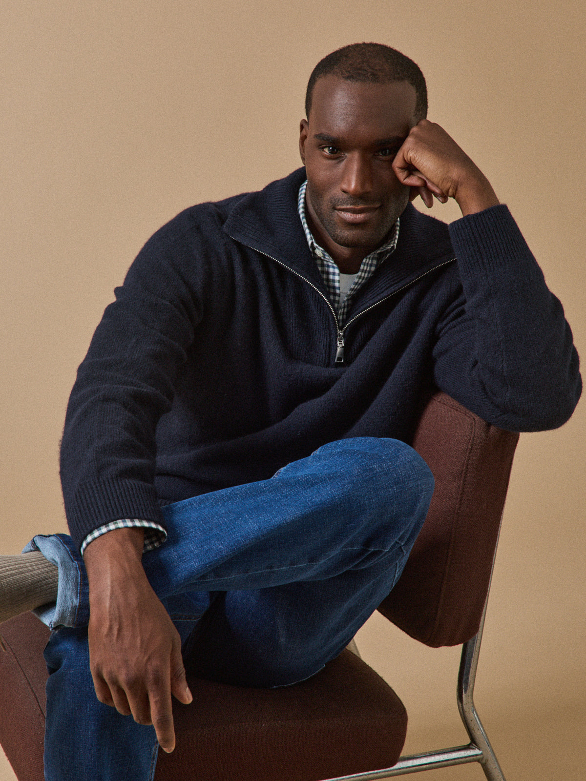Men's merino wool sweater with high neckline