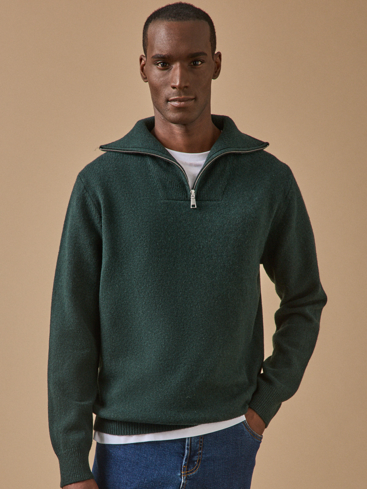 Men's merino wool sweater with high neckline