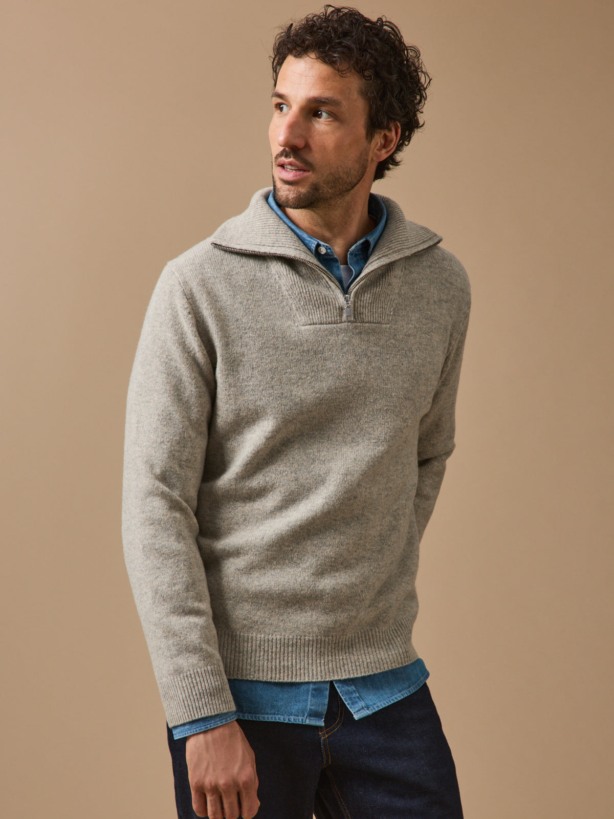 Men's merino wool sweater with high neckline