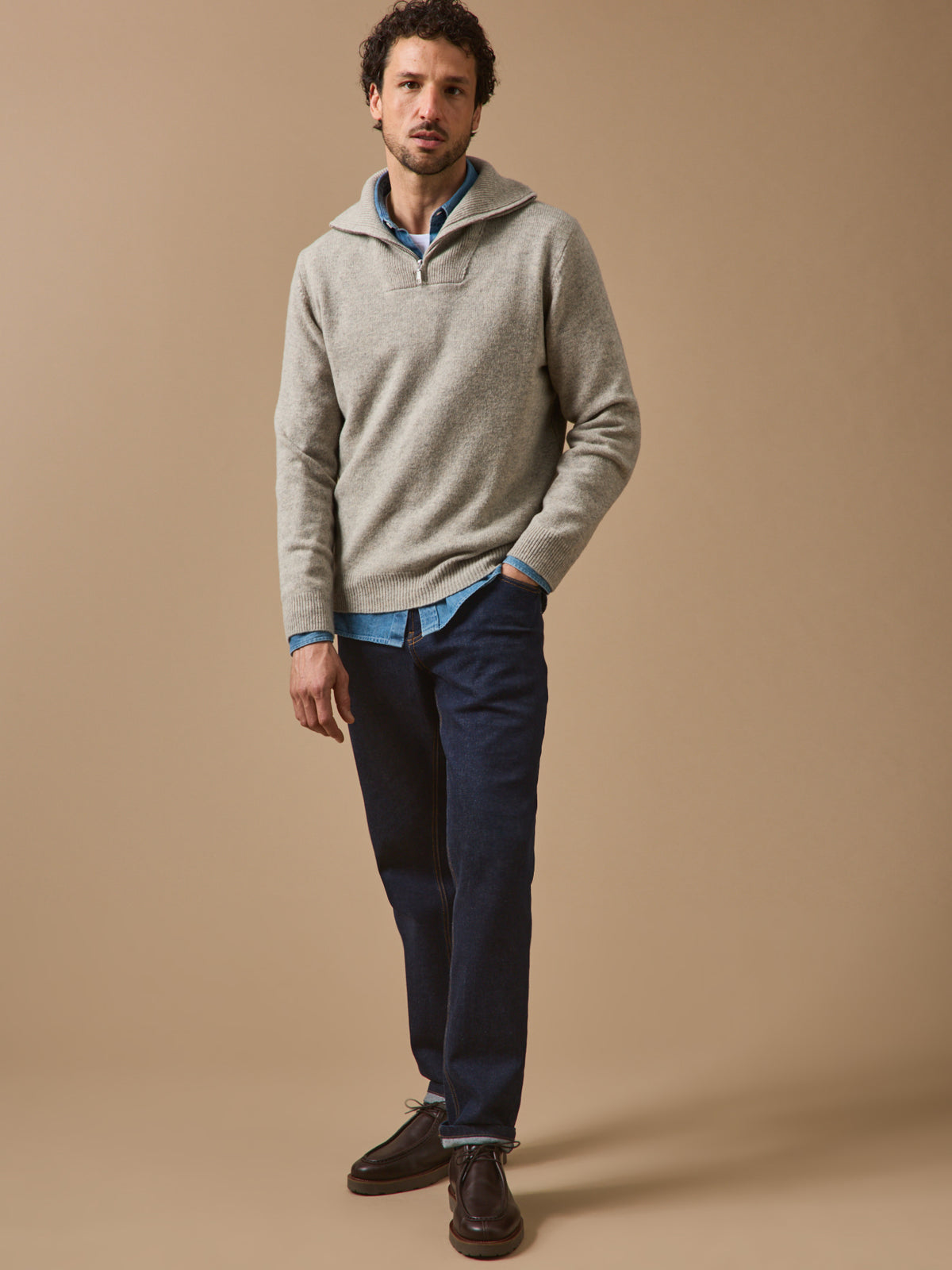 Men's merino wool sweater with high neckline
