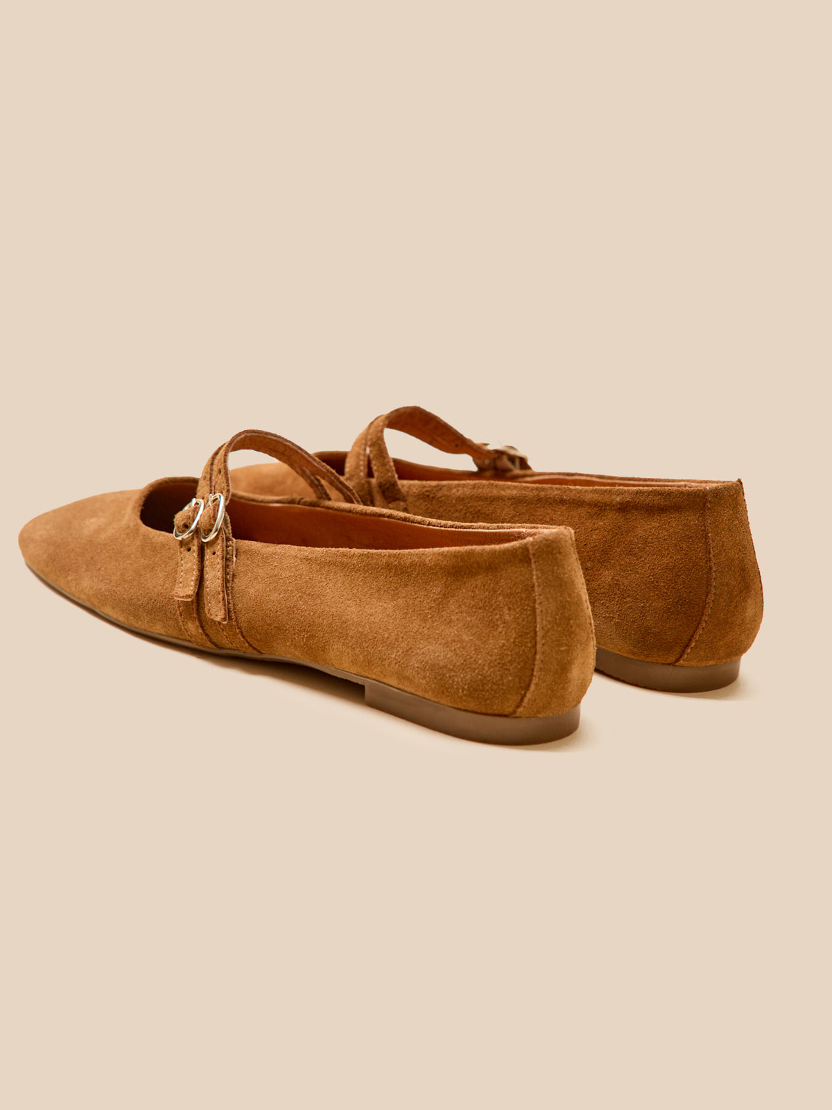 Women's leather ballet flats with 2 straps