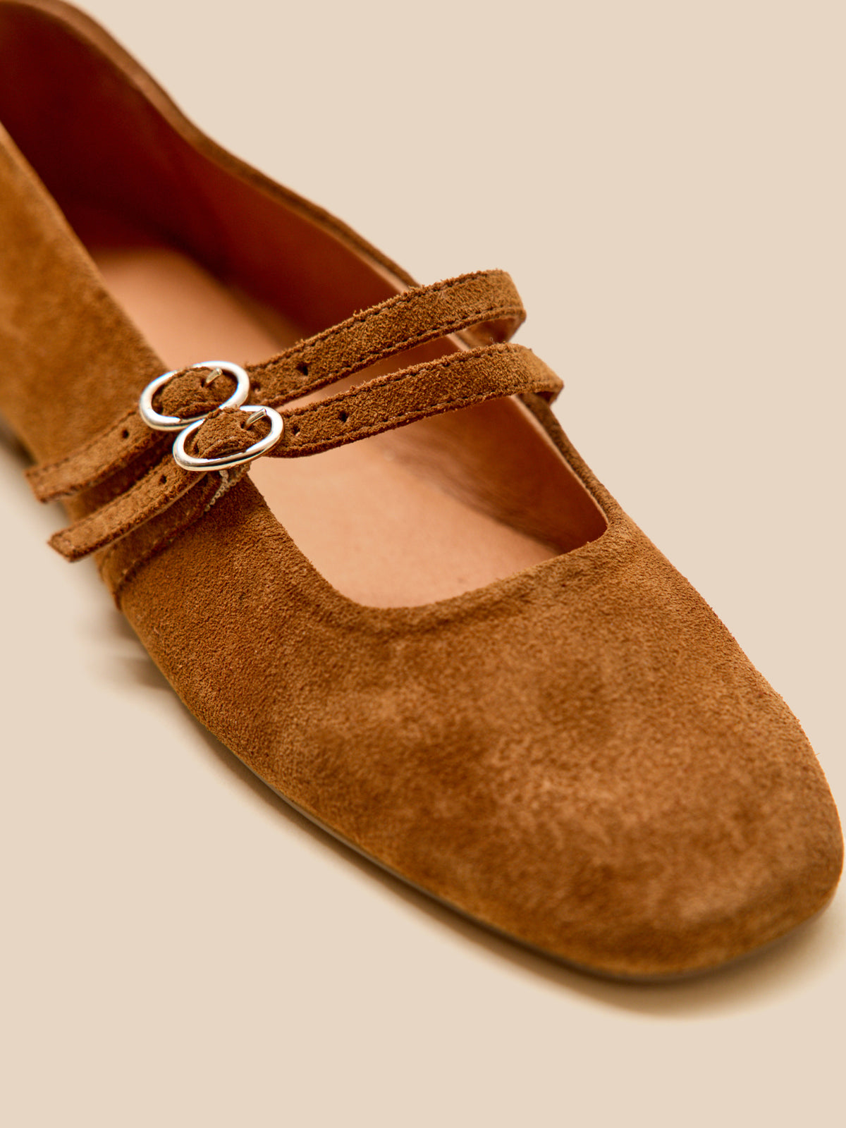 Women's leather ballet flats with 2 straps