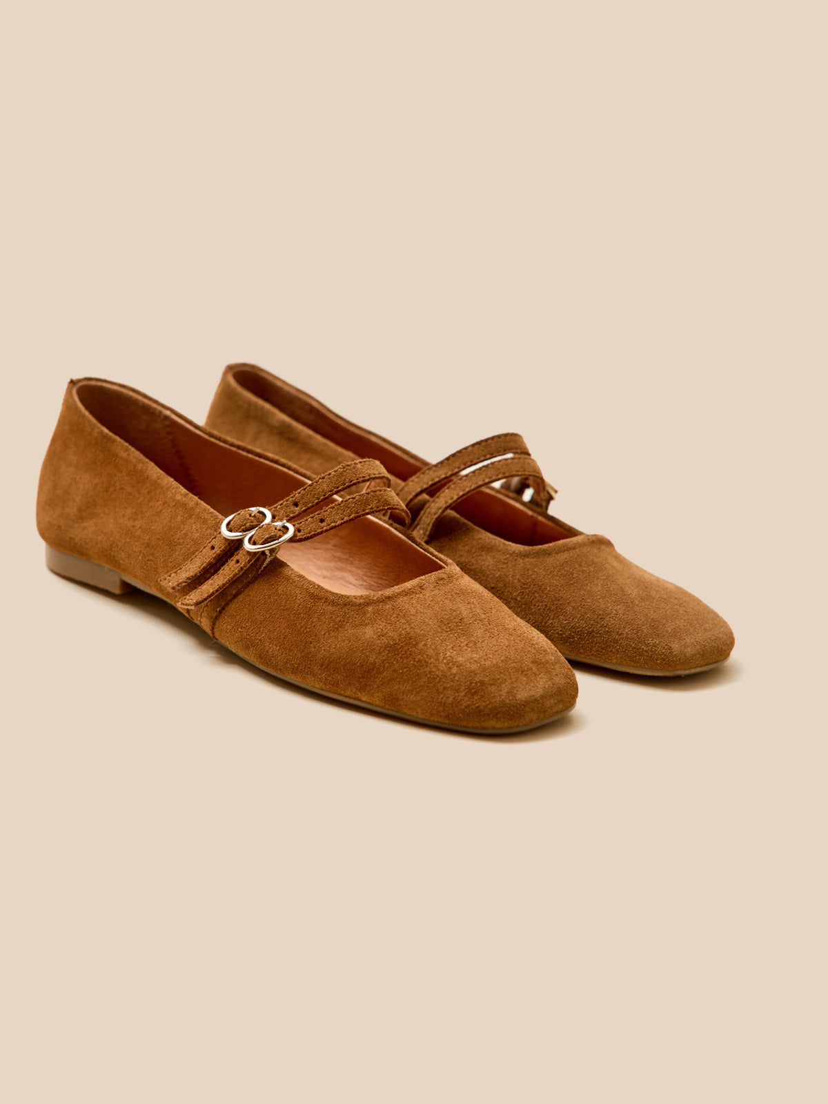 Women's leather ballet flats with 2 straps