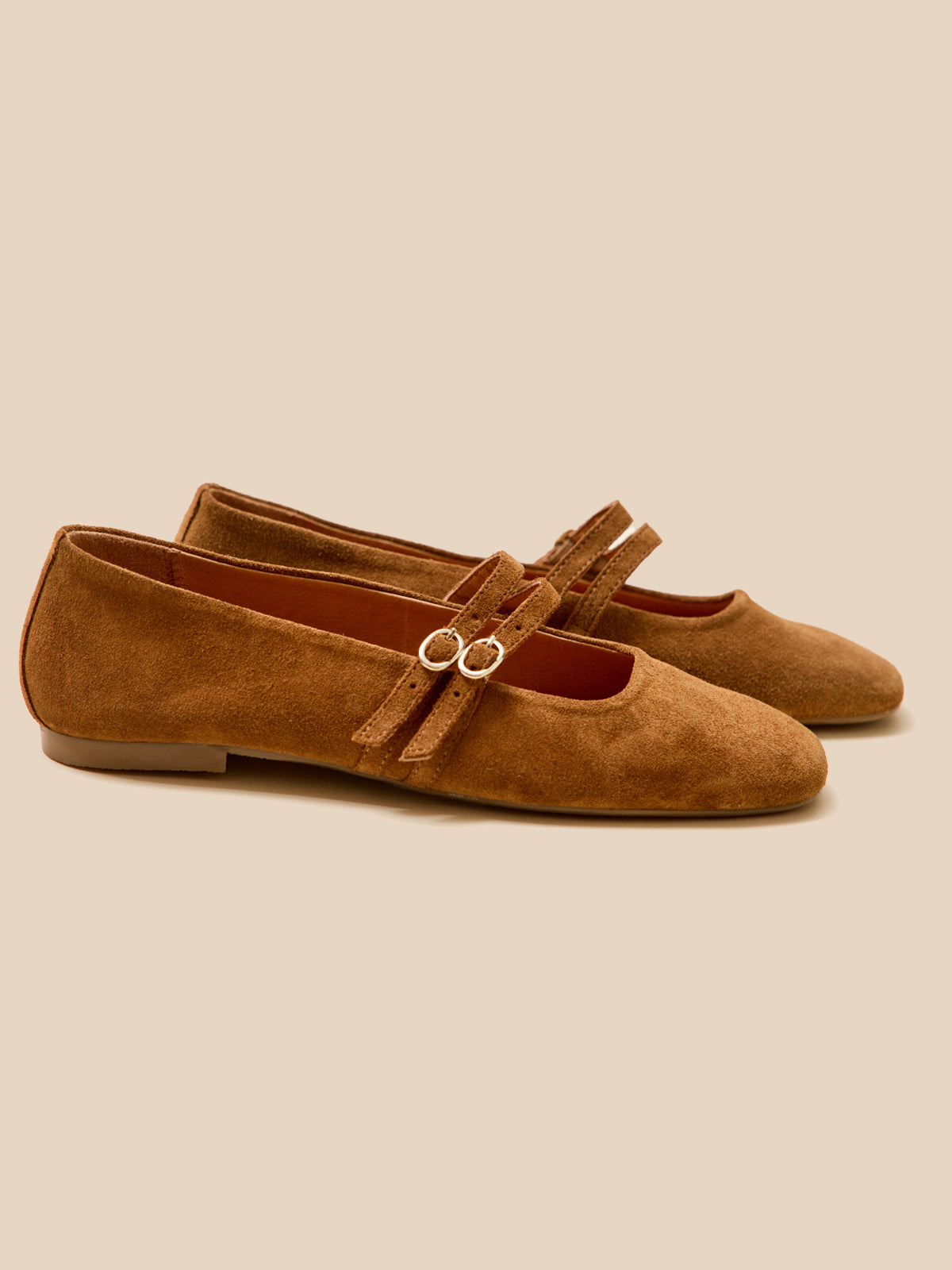 Women's leather ballet flats with 2 straps