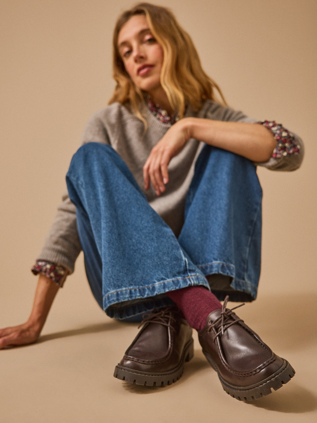 Derbies semelle crantée cuir femme