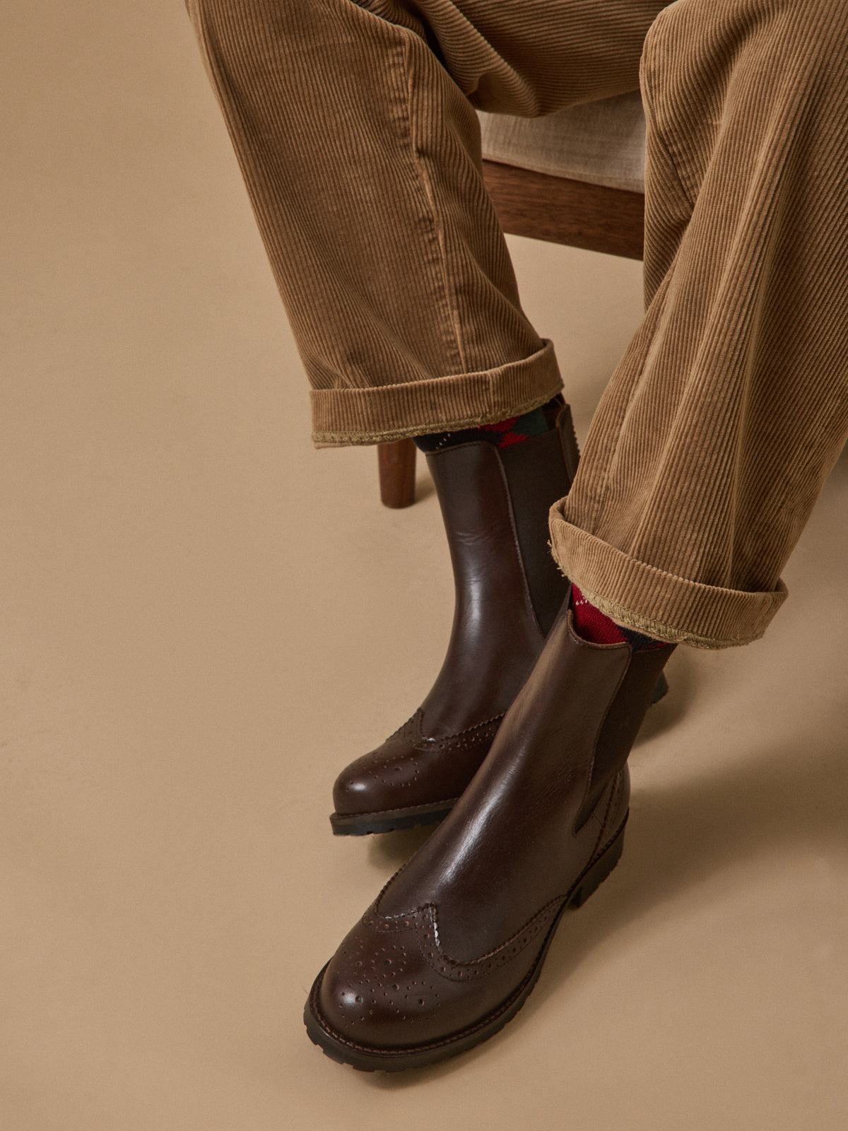 Women's leather Chelsea boots with punch-hole toe