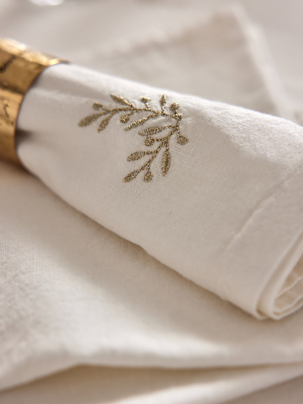 Pack of 4 embroidered woven cotton napkins