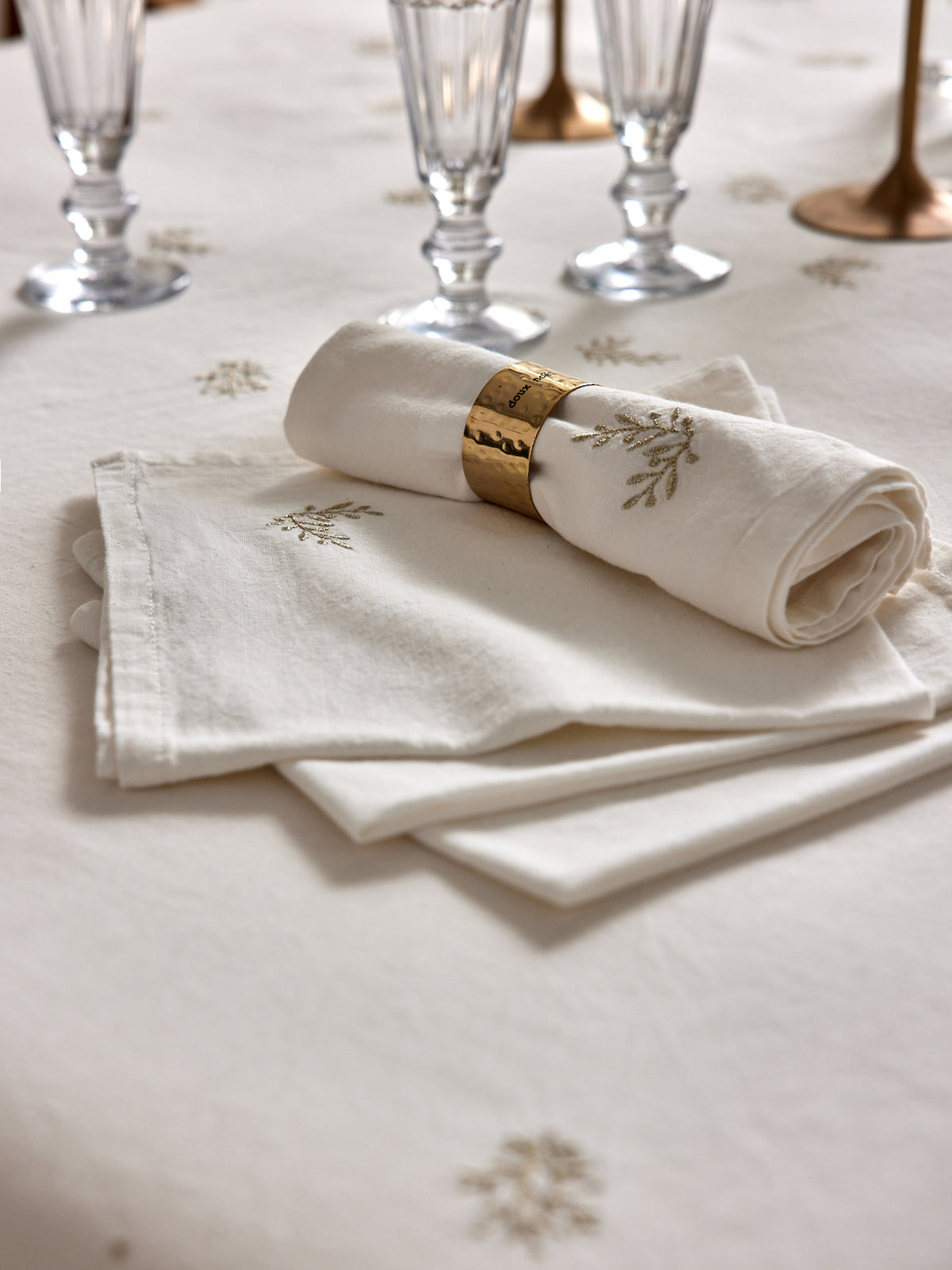 Pack of 4 embroidered woven cotton napkins