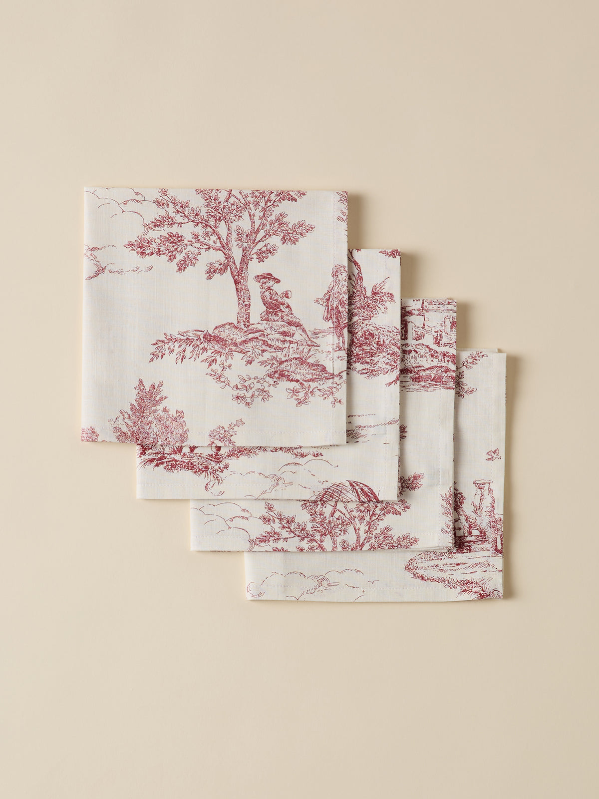 Set of 4 Jouy-inspired woven cotton napkins