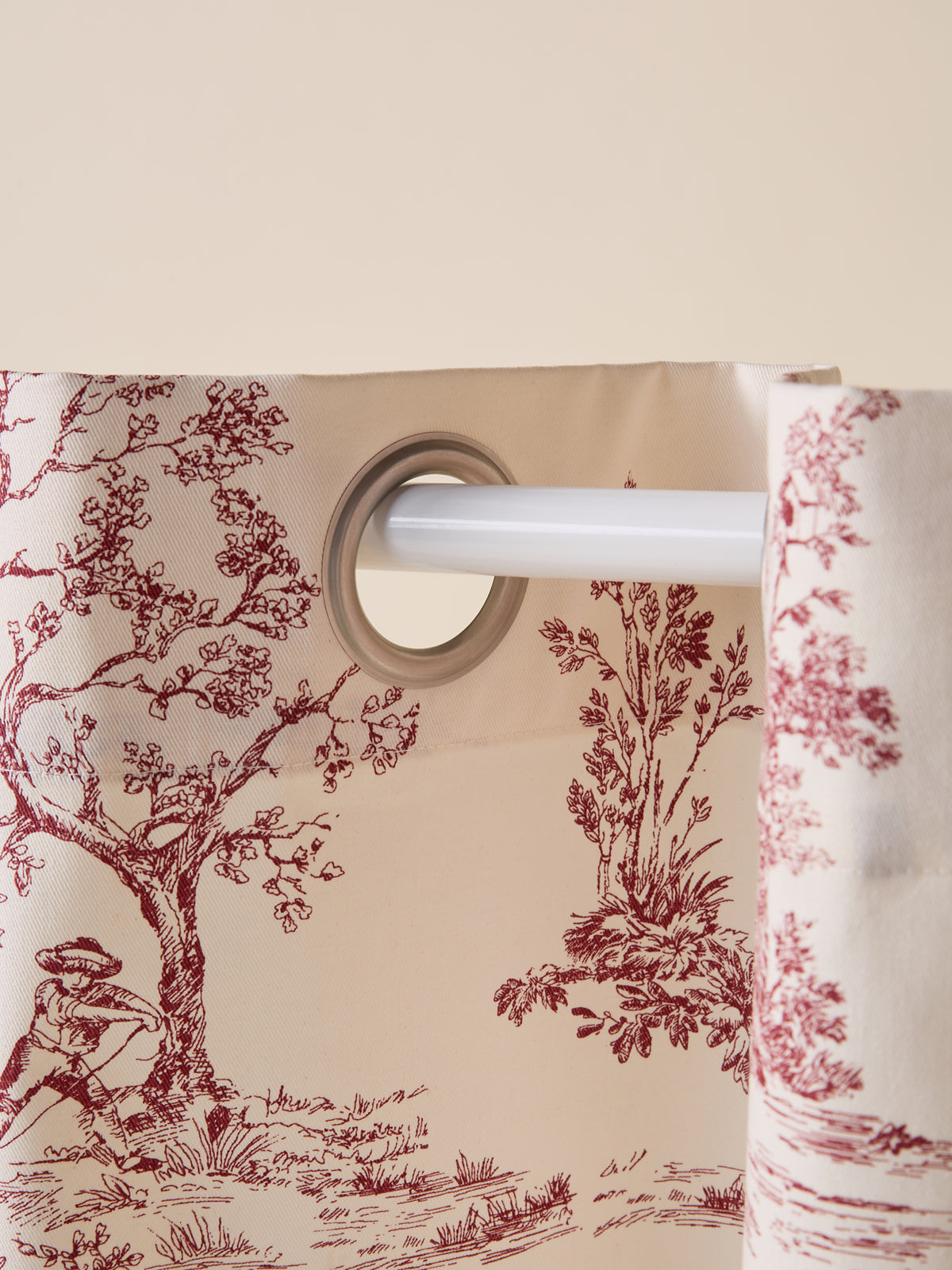 Toile de Jouy inspired curtains with grommets
